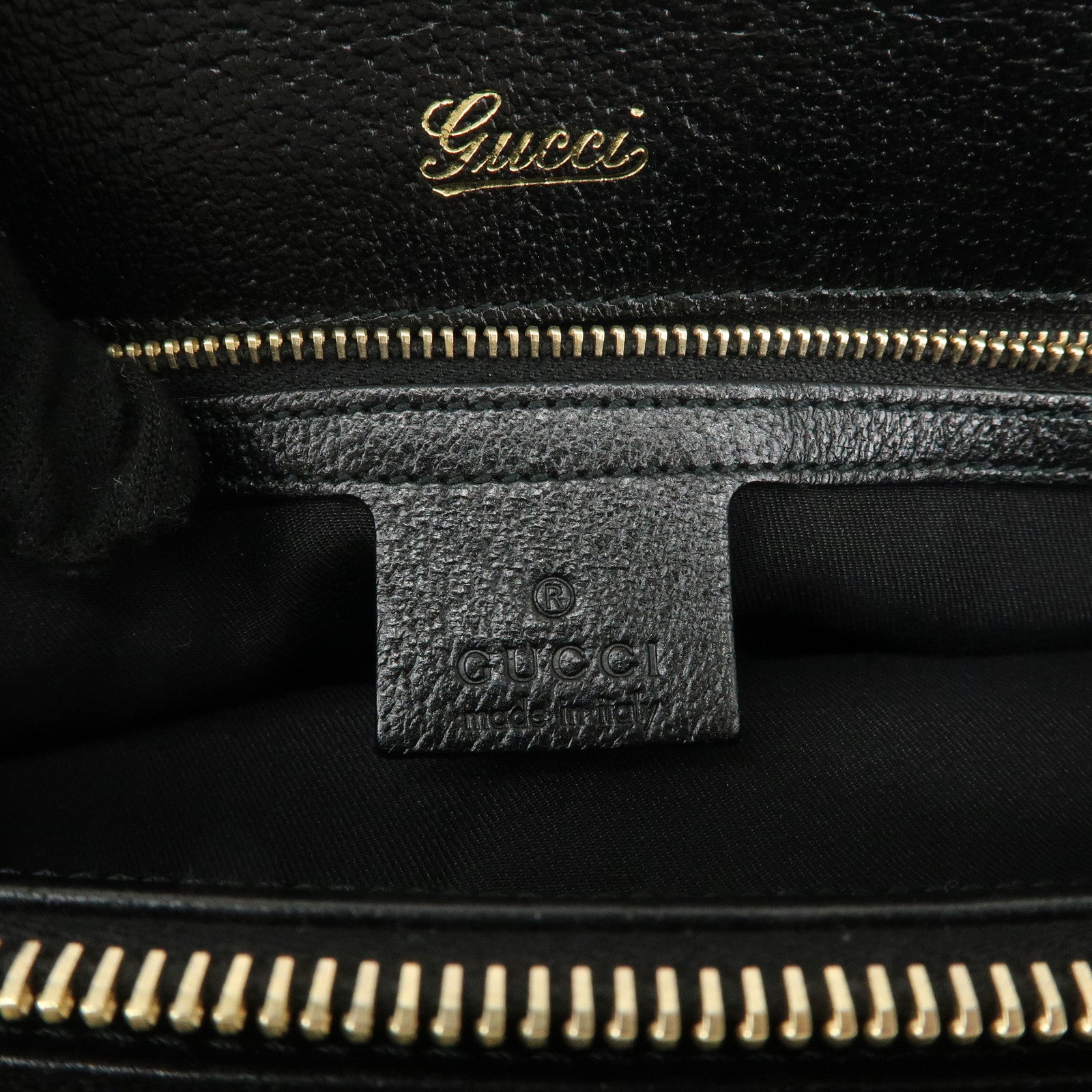 GUCCI Sherry Canvas Leather Tote Bag Hand Bag Black 131324 Used