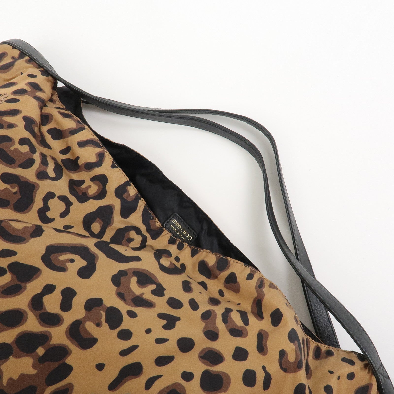 JIMMY CHOO Nylon Tote Bag Shoulder Bag Leopard Brown Black