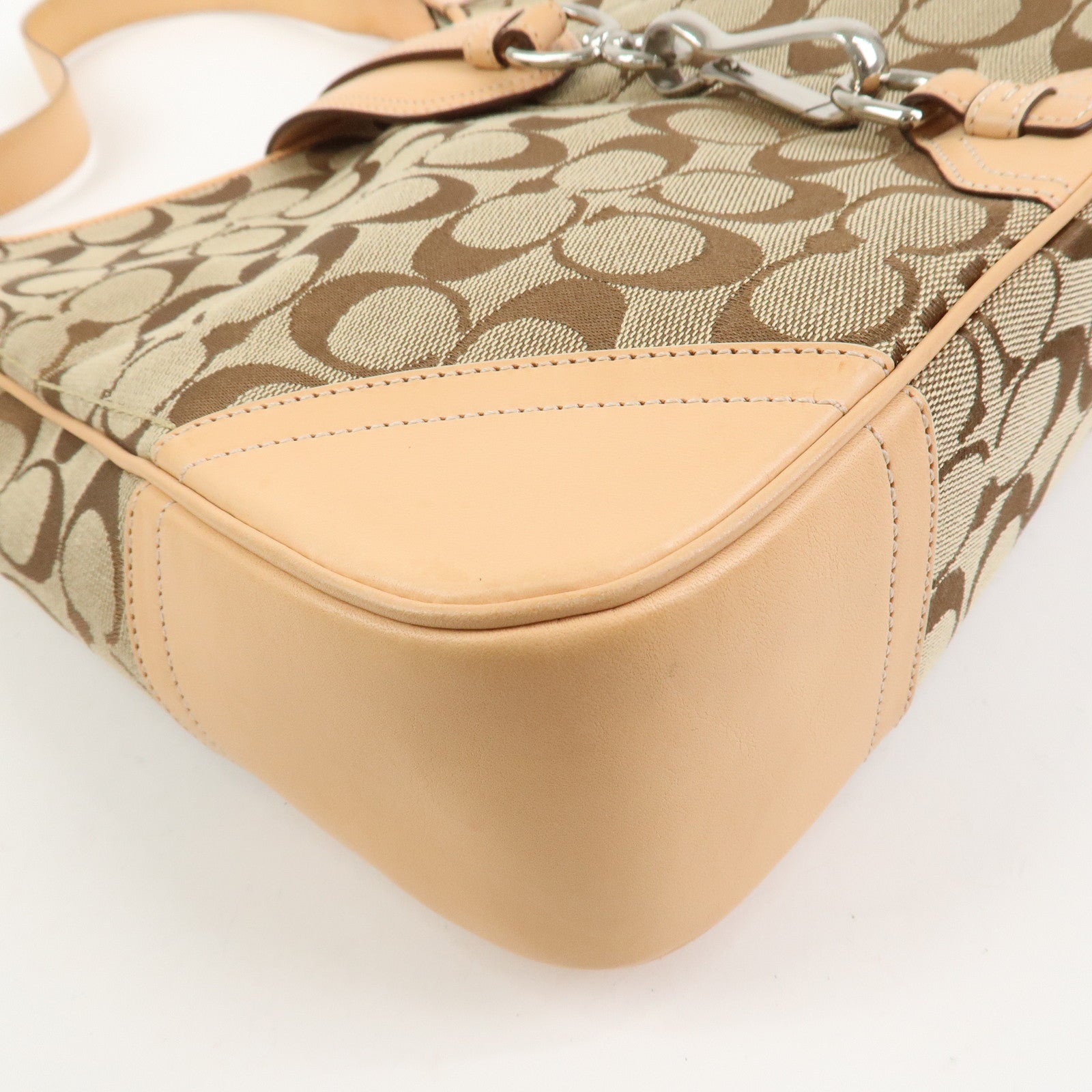 COACH Signature Canvas Leather Shoulder Bag Hand Bag Beige