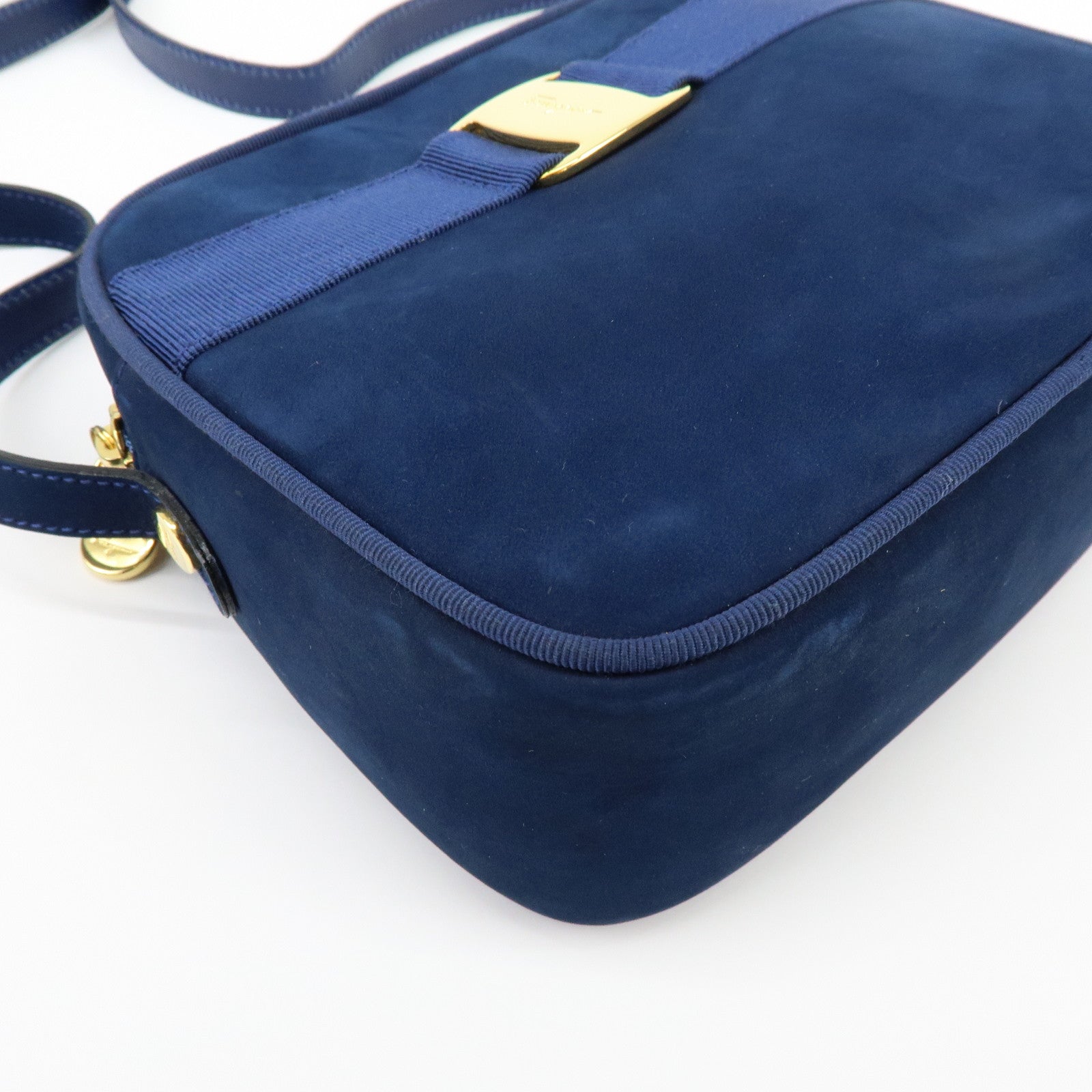 Ferragamo Vara Suede Shoulder Bag Crossbody Bag Camera Bag Navy