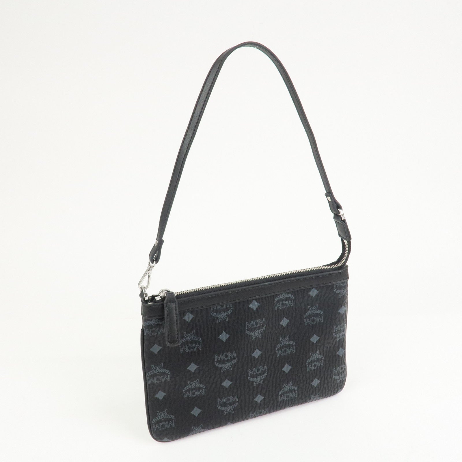 MCM Visetos Logo Leather Shoulder Bag Hand Bag Black