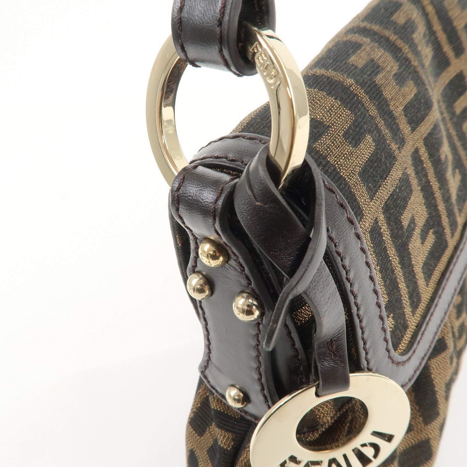 FENDI Zucca Canvas Leather Shoulder Bag Hand Bag Brown 8BR445