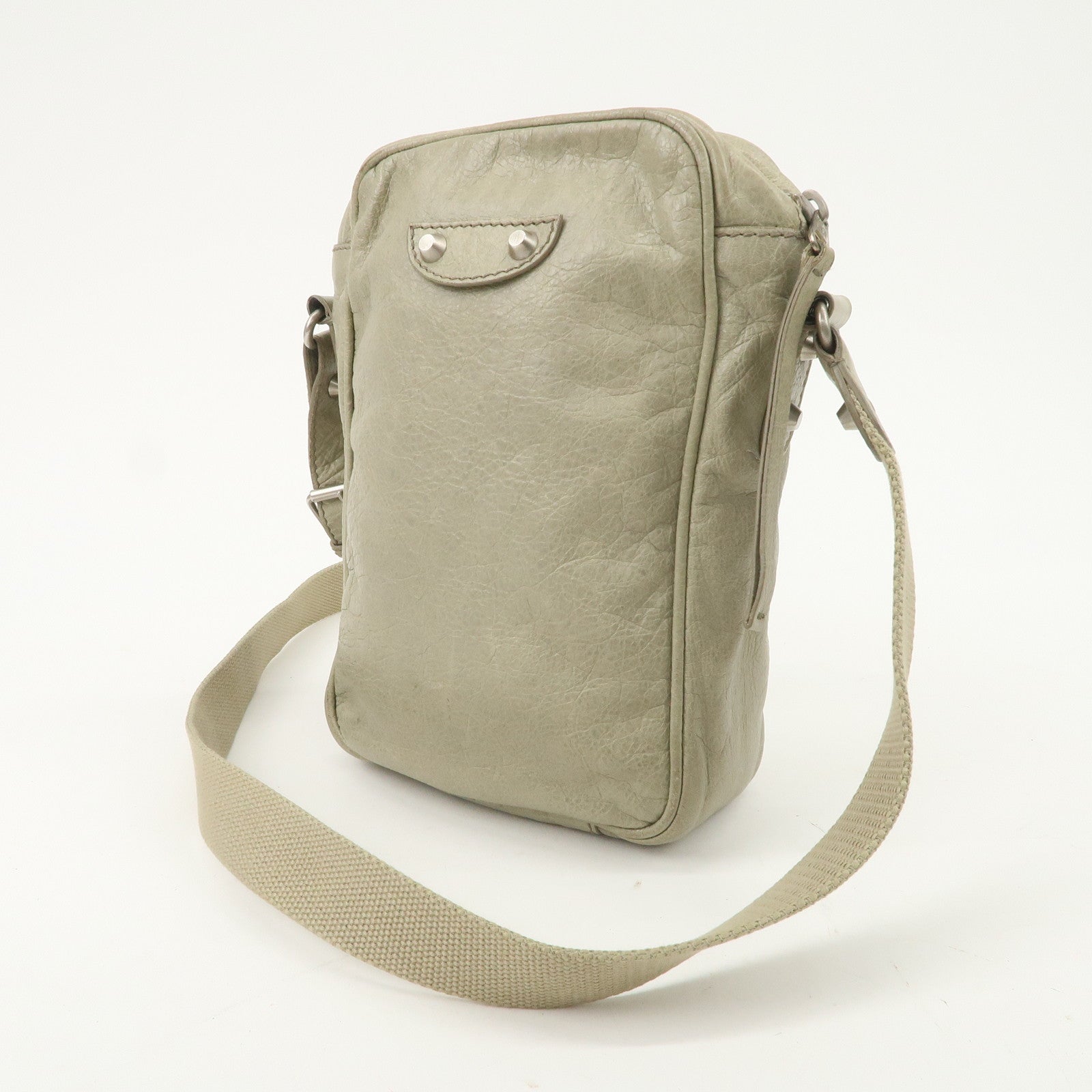 BALENCIAGA Leather Classic Reporter Shoulder Bag Beige 272861
