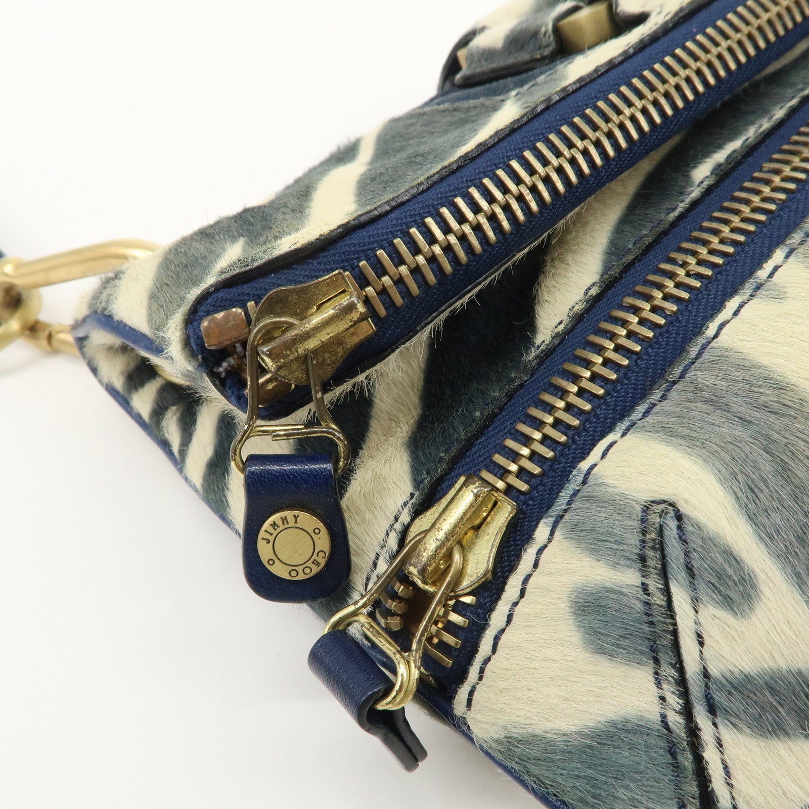 JIMMY CHOO Unborn Calf Clutch Bag Wristlet Pouch Zebra Navy