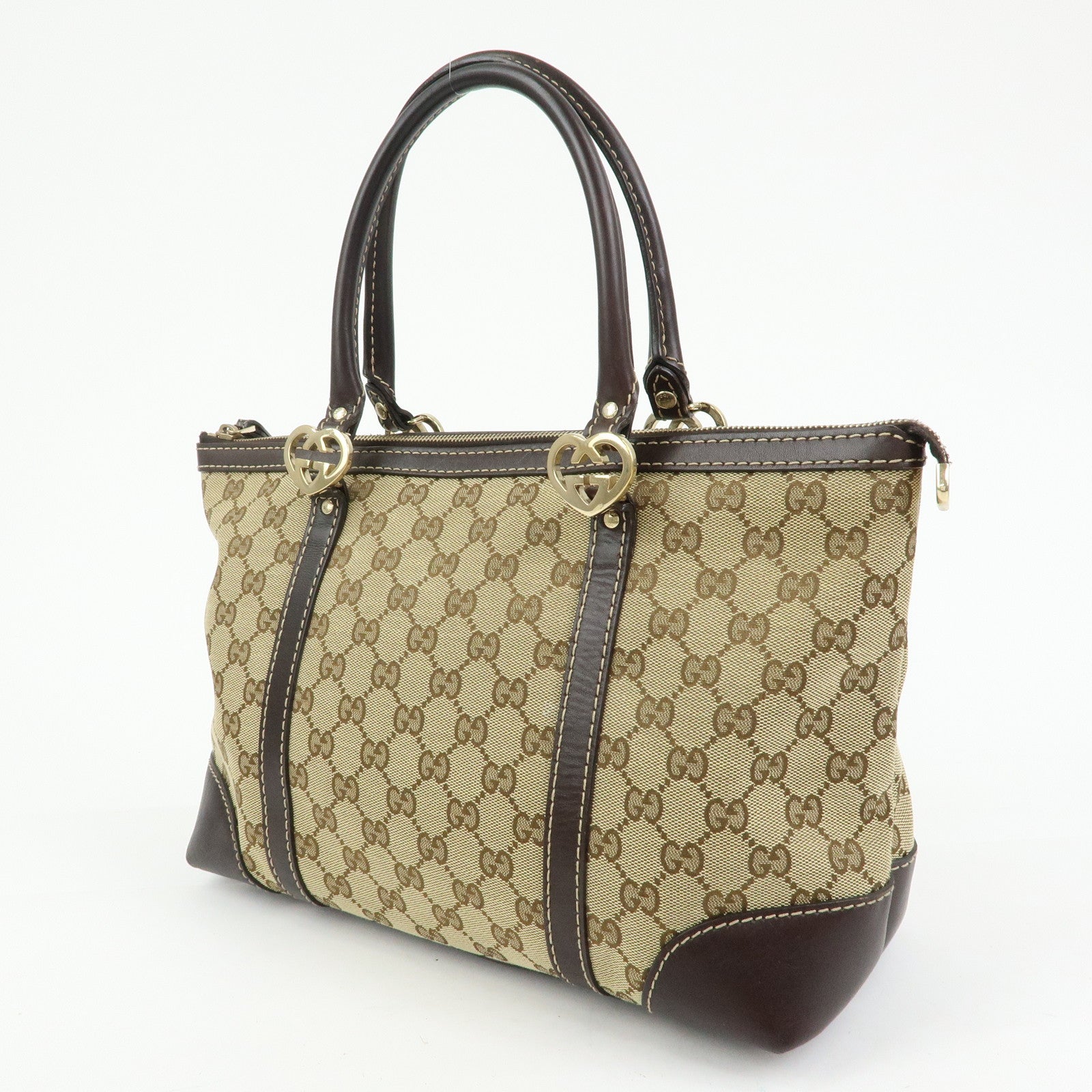 GUCCI Interlocking G Lovely Canvas Tote Bag Beige Brown 257069