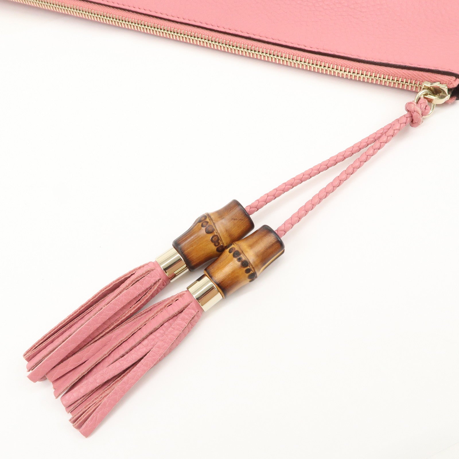 GUCCI Bamboo Leather Hand Bag Clutch Bag Pouch Pink
