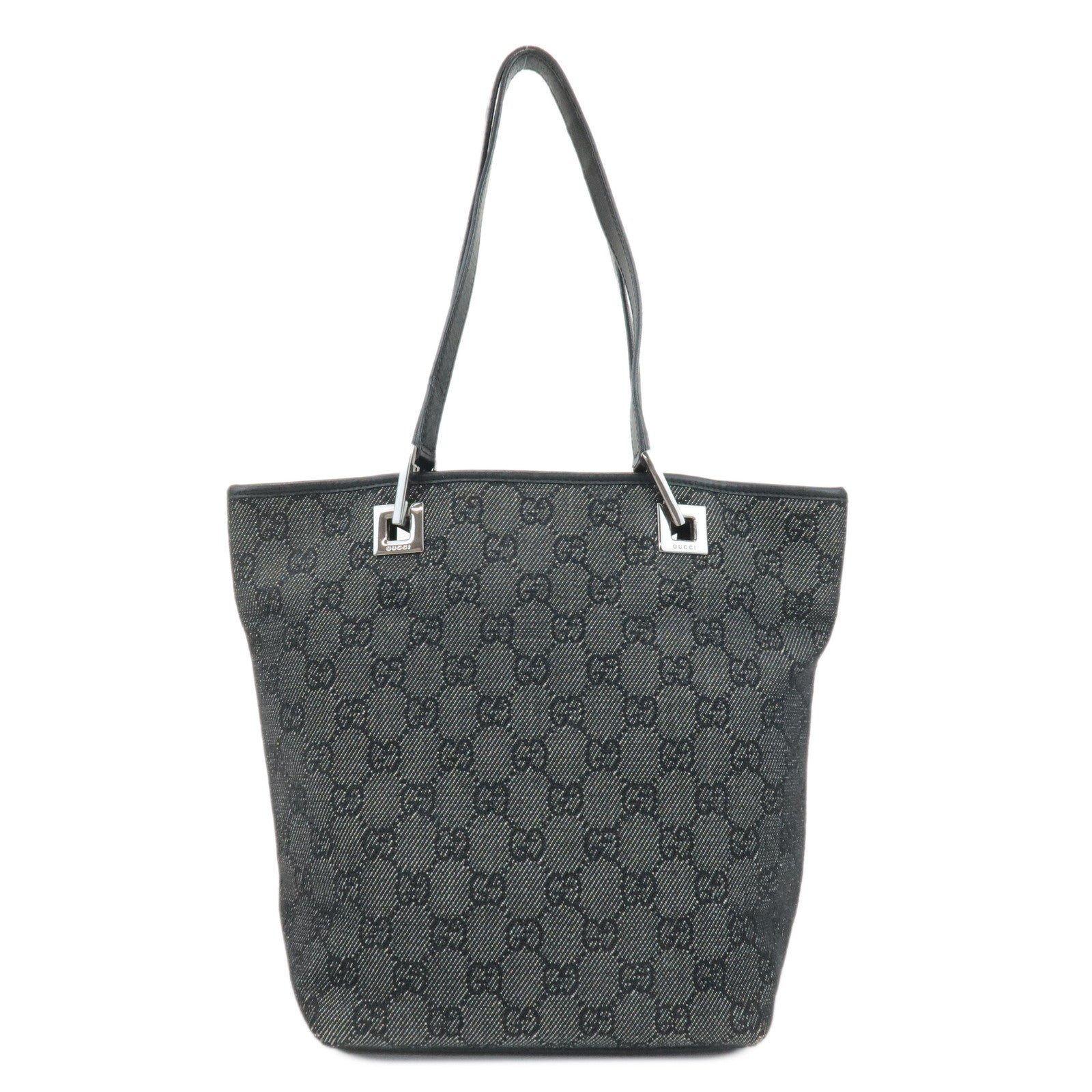 GUCCI Leather GG Canvas Tote Bag Shoulder Bag Black 31244 Used