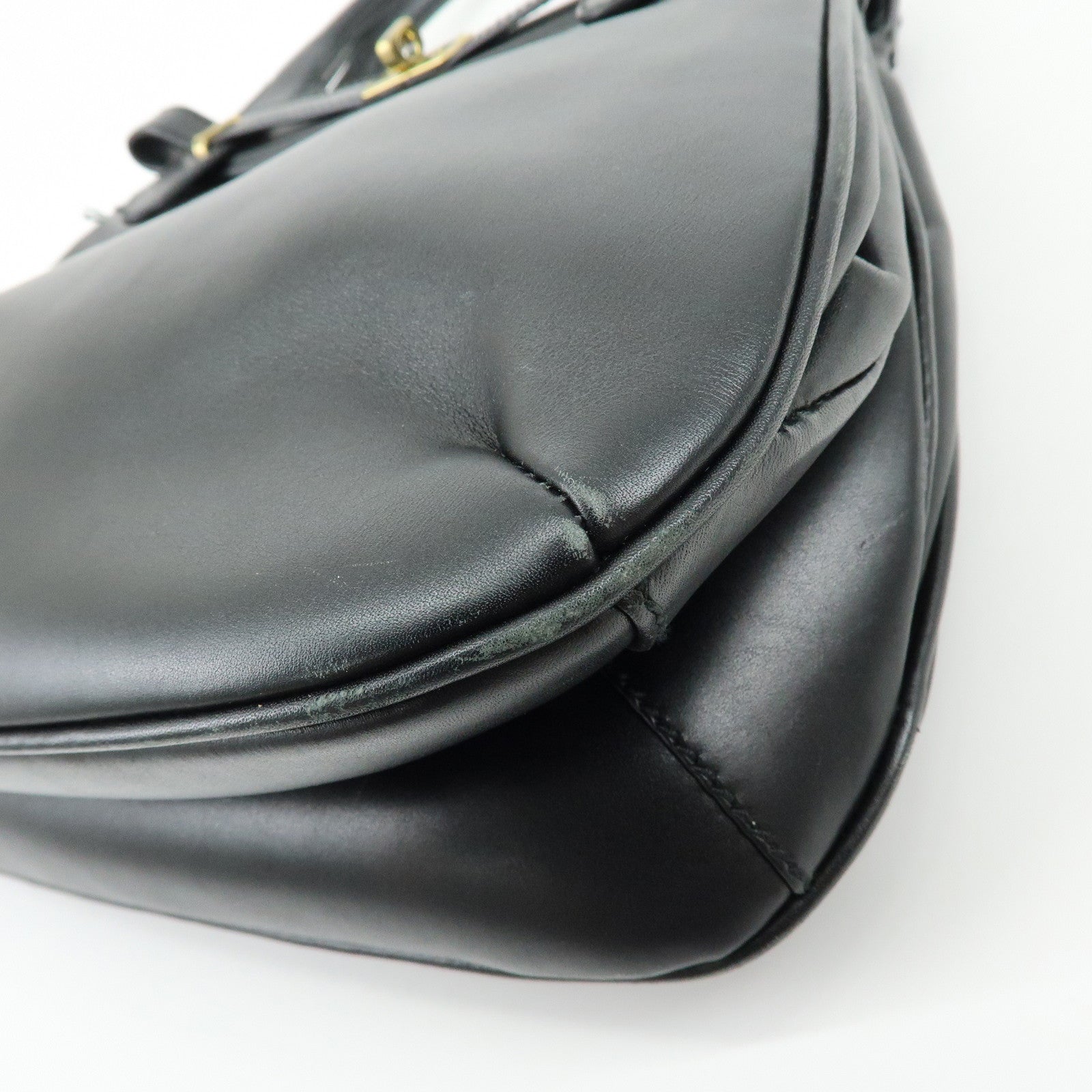 GUCCI Logo Leather Turn-lock Hand Bag Black 102119