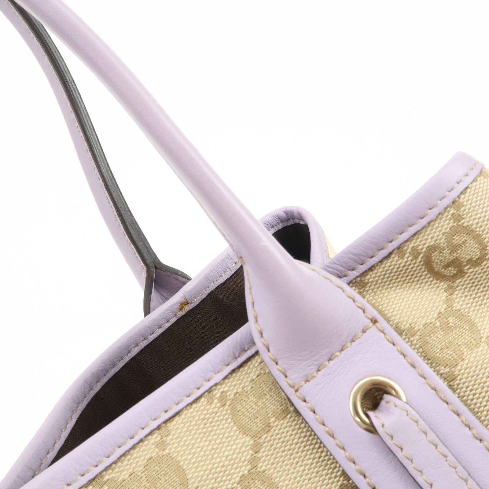GUCCI Princy GG Canvas Leather Tote Bag Beige Light Purple 163805