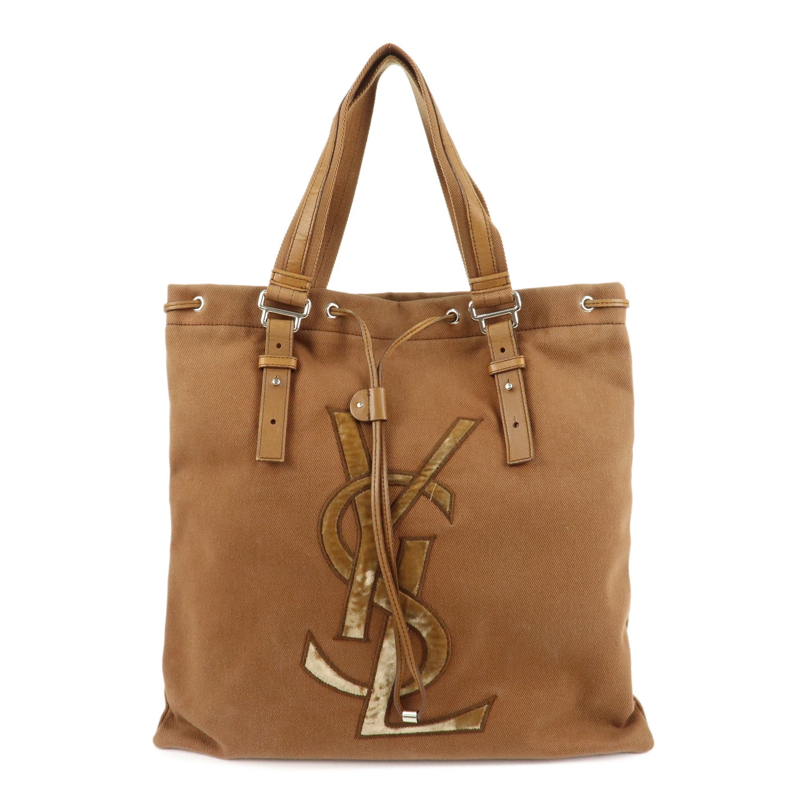 Saint Laurent Velour Canvas Leather Kahara Tote bag Shoulder Bag Brown Used