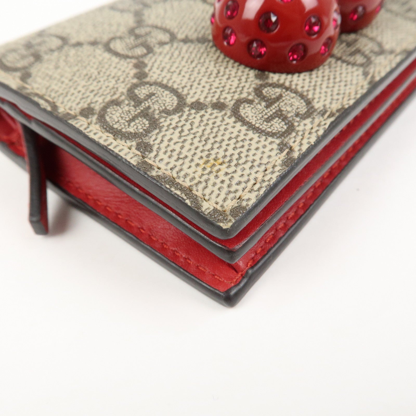 GUCCI Interlocking G GG Supreme Cherry Compact Wallet Beige 476050