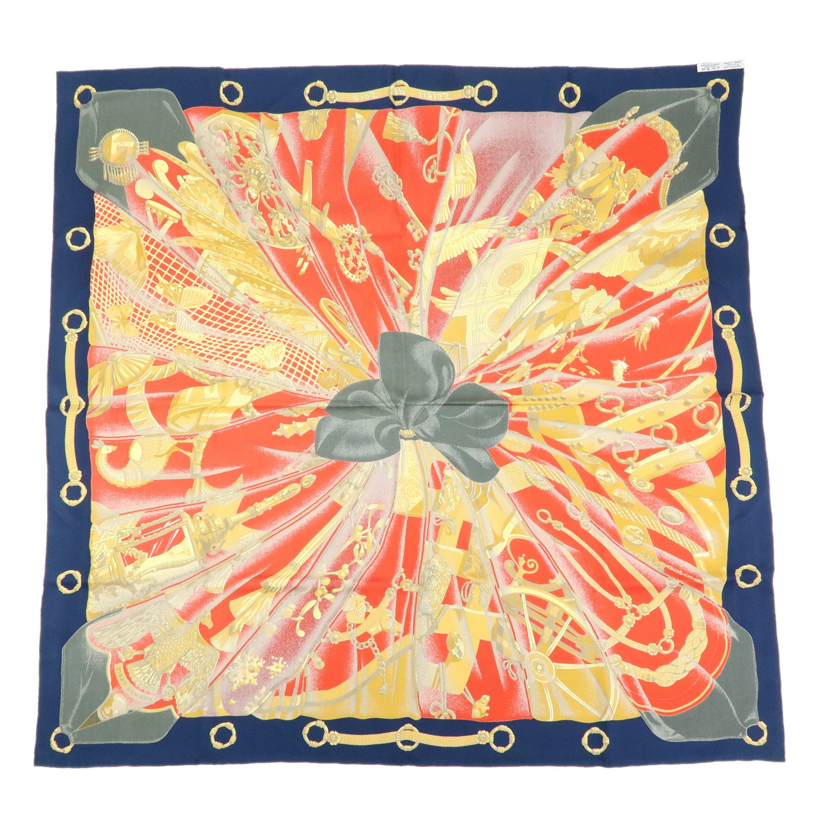 HERMES Carre 90 Silk 100% Soleil de Soie Scarf Red Yellow