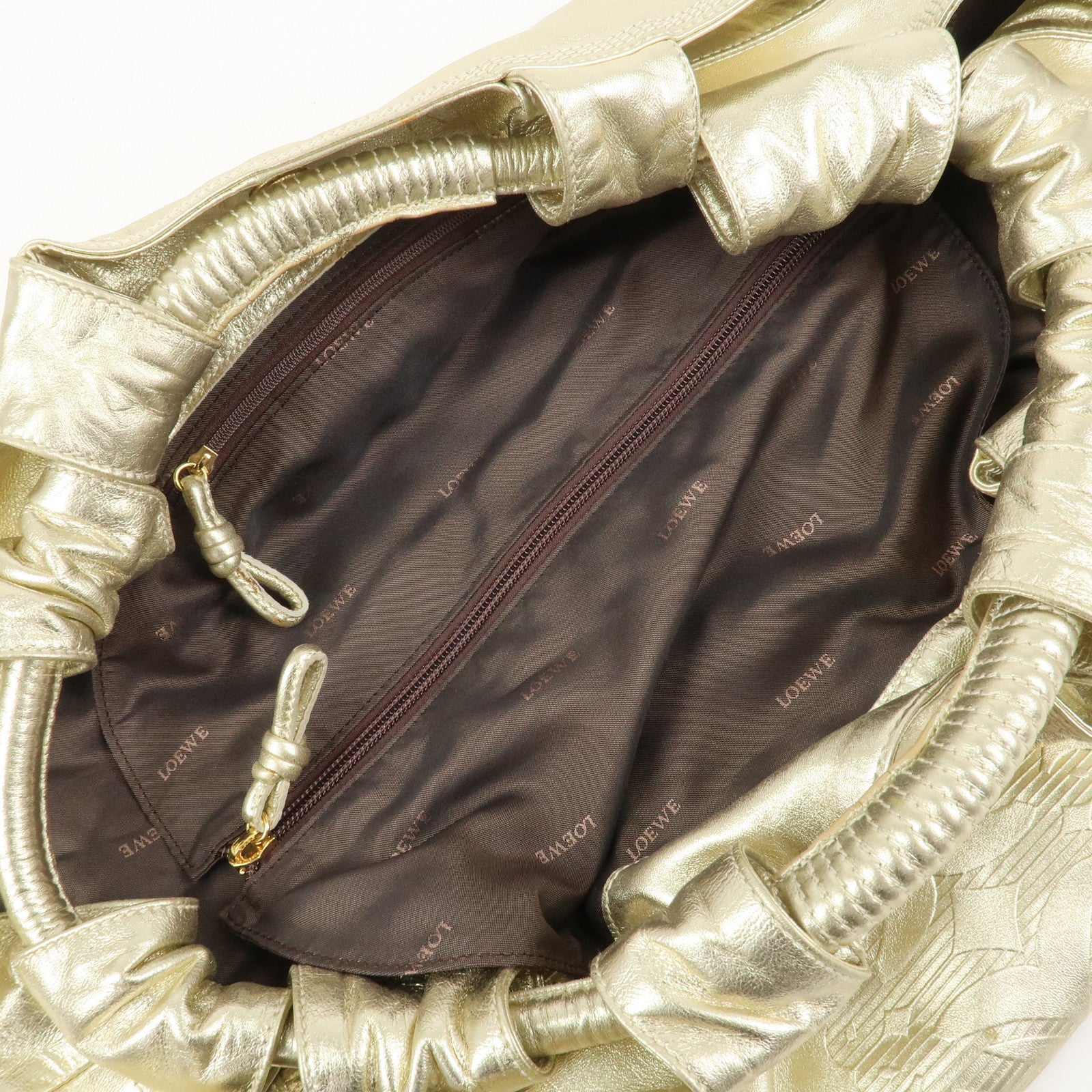 LOEWE Anagram Nappa Aire Leather Hand Bag Shoulder Bag Gold