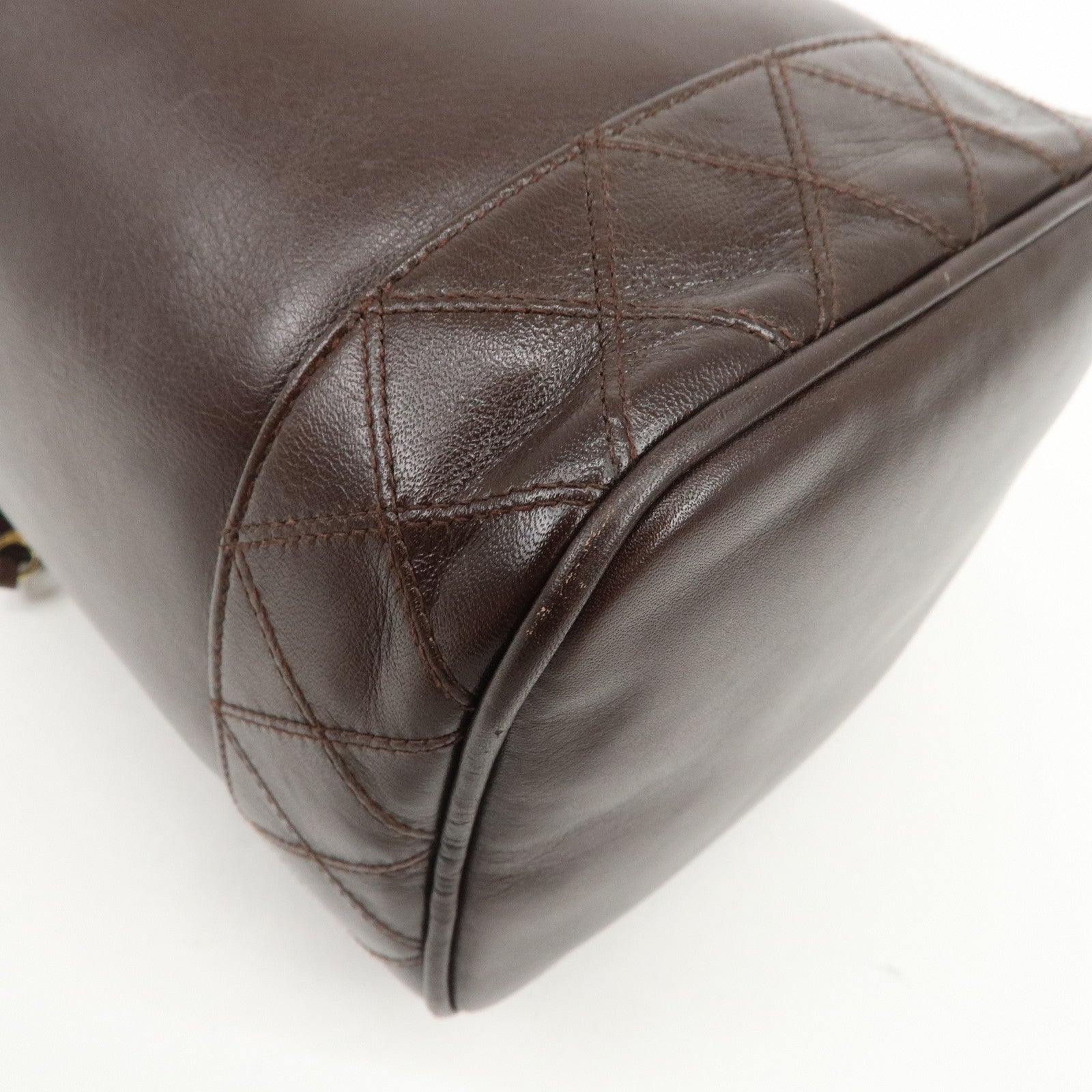 CHANEL Bicolore Lamb Skin Vanity Bag Hand Bag Brown A01619