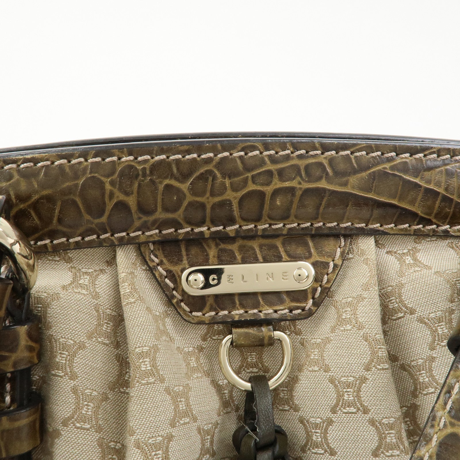 CELINE Macadam Canvas Leather Shoulder Bag Hand Bag Beige