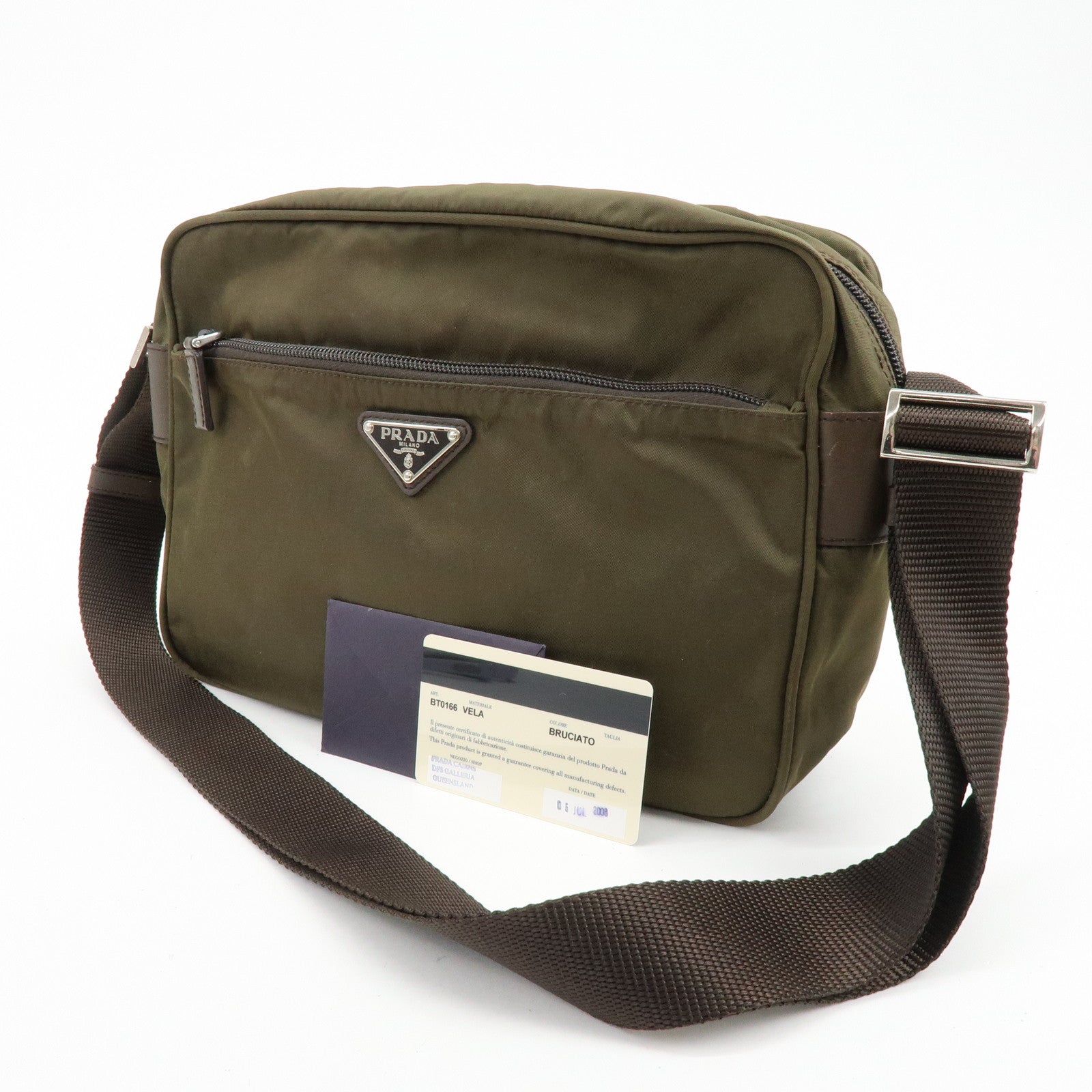 PRADA Triangle Logo Nylon Shoulder Crossbody Bag Khaki Brown BT0166
