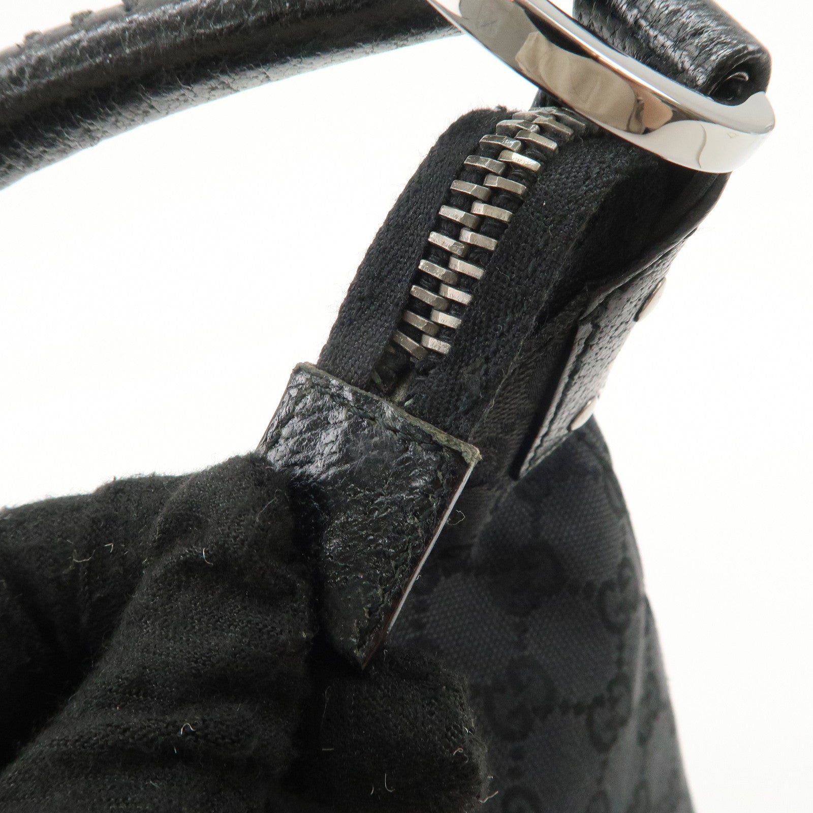 GUCCI GG Canvas Leather Shoulder Bag Hand Bag Black 115003 Used