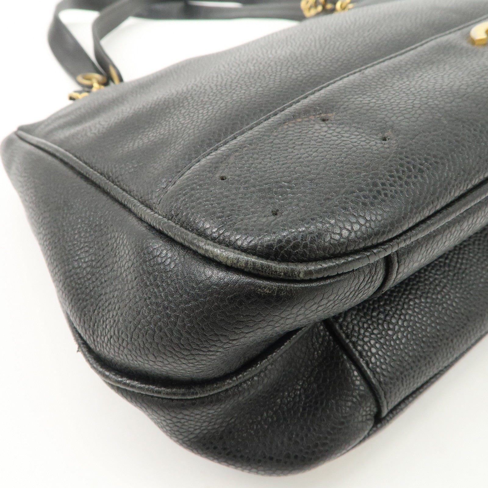 CHANEL Triple COCO Mark Caviarskin Shoulder Bag Black Gold HDW Used