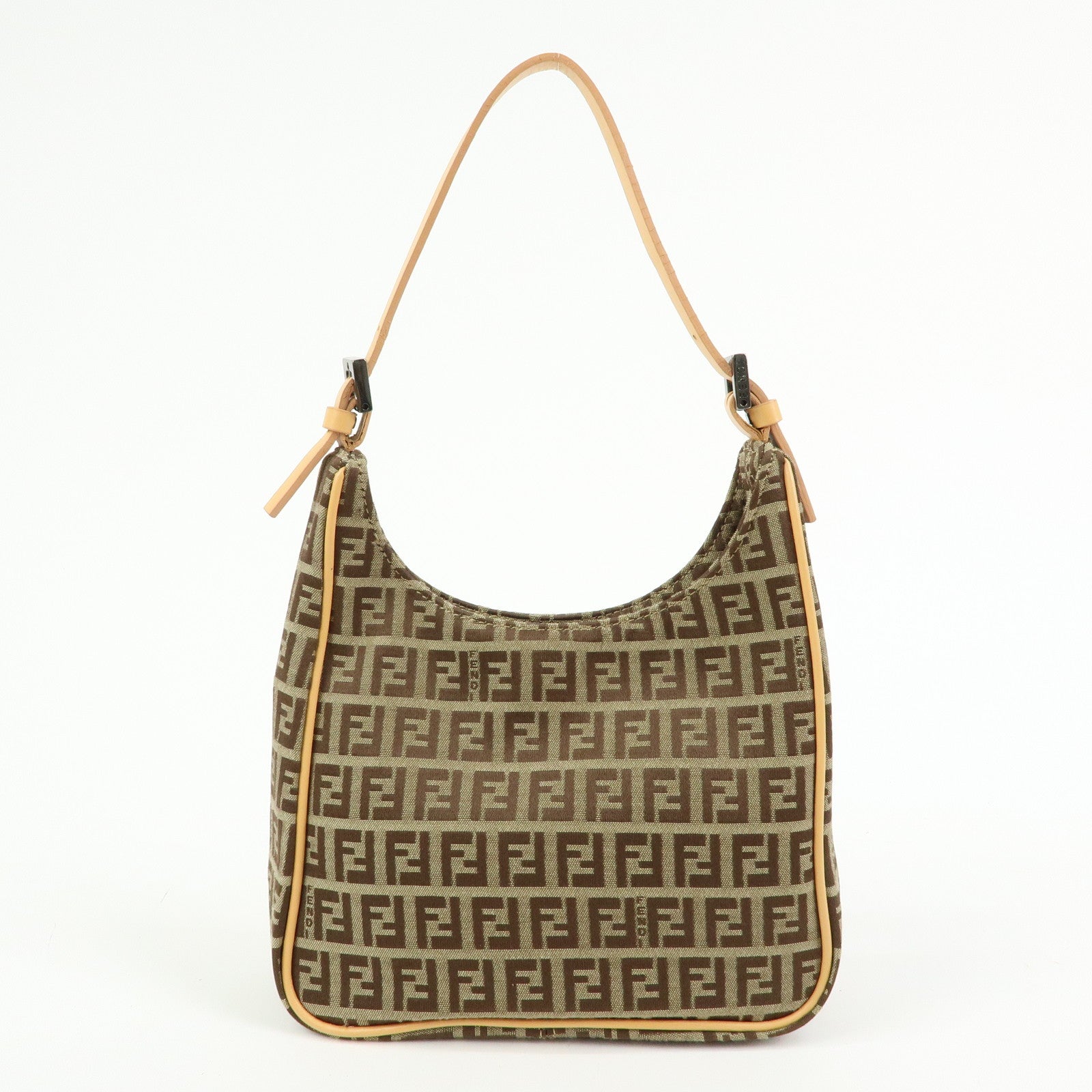 FENDI Zucchino Canvas Leather Hand Bag Khaki Beige 8BR157