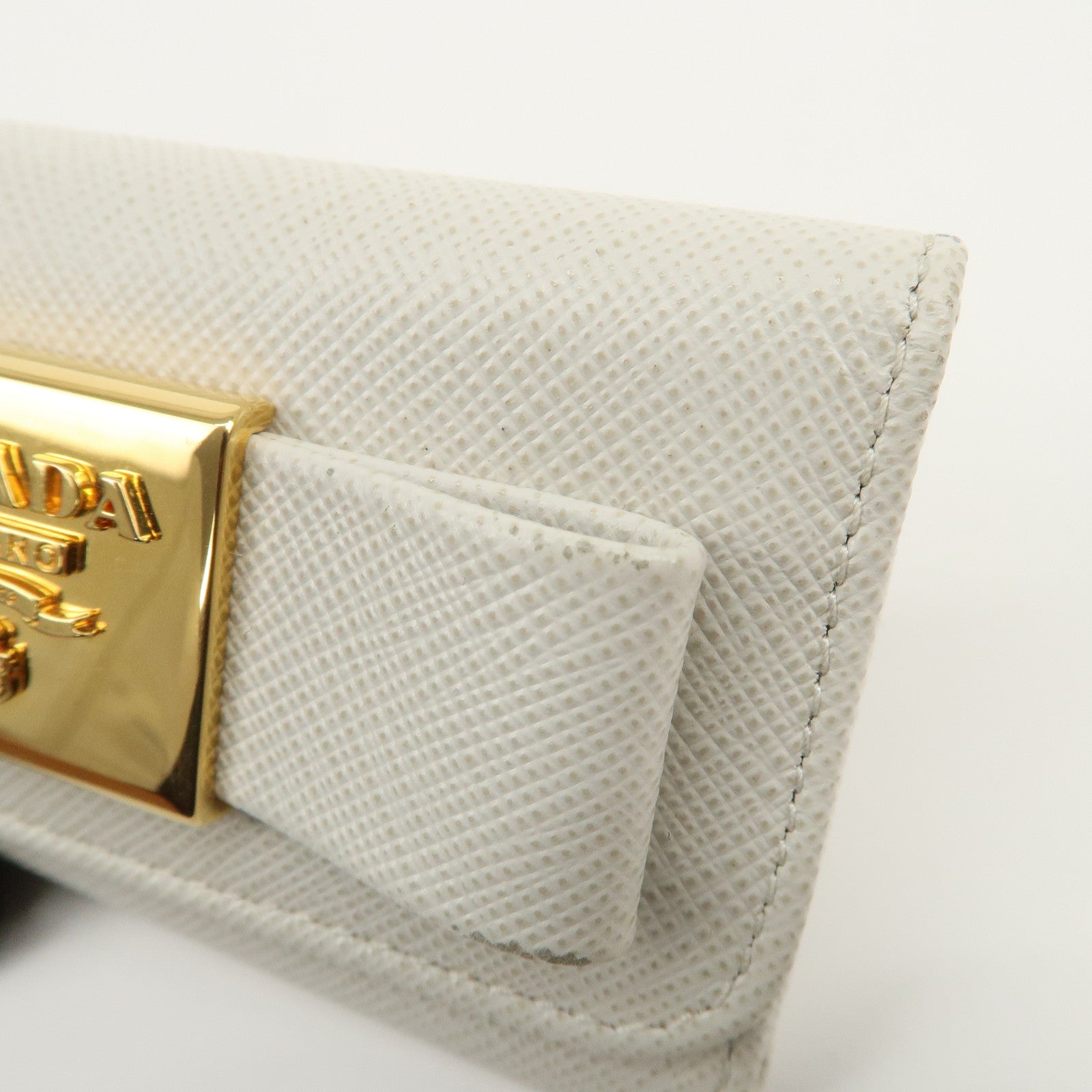 PRADA Ribbon Saffiano Leather Key Case Key Holder White