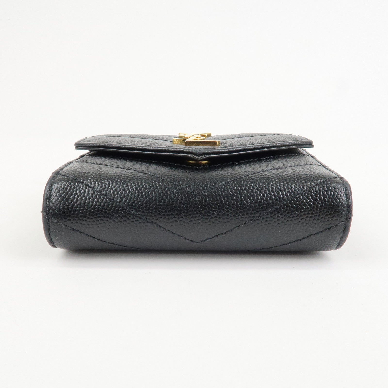 SAINT LAURENT Cassandra Leather Compact Wallet Black