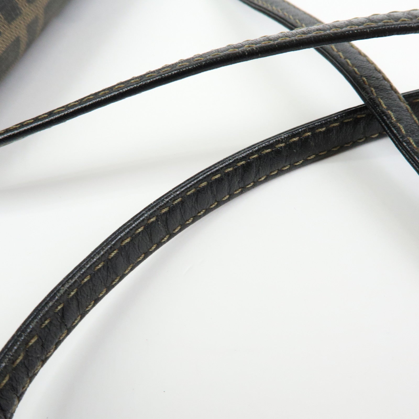 FENDI Zucca PVC Leather Canvas Shoulder Bag Brown Black