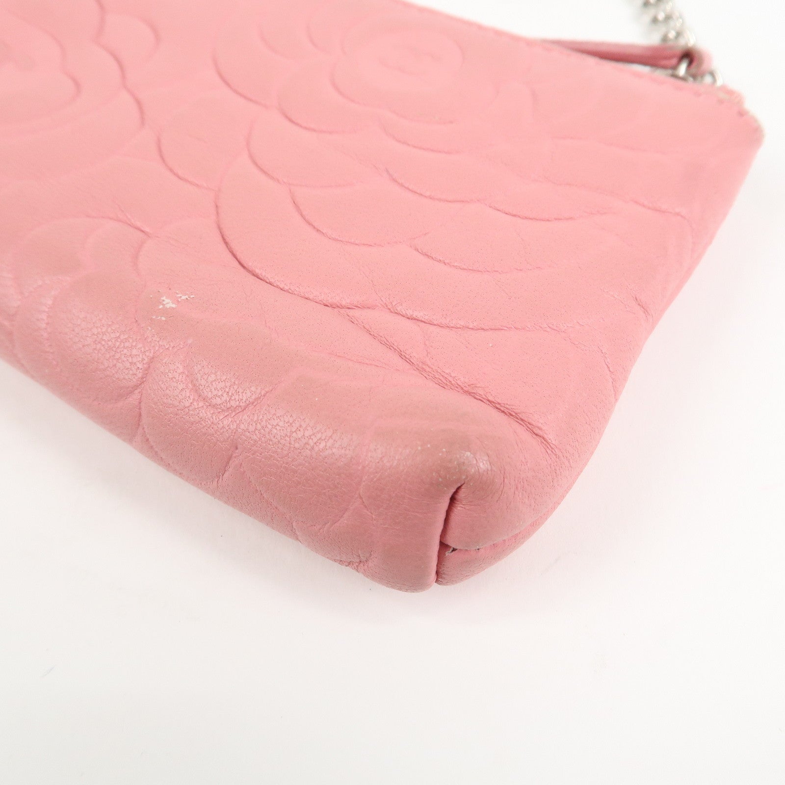 CHANEL Camellia Lamb Skin Leather Coin Case Pink