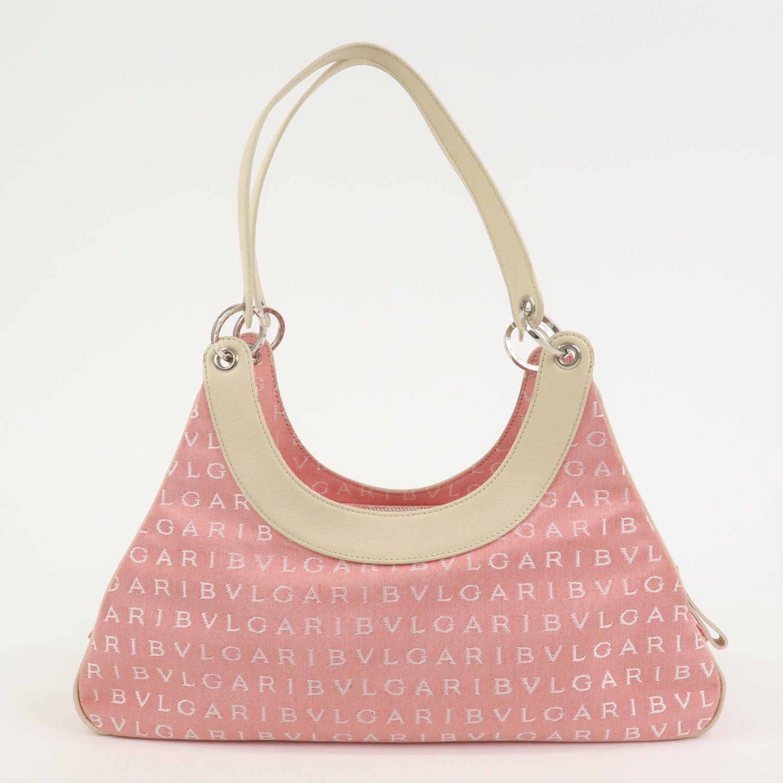 BVLGARI Logo Mania Canvas Leather Shoulder Bag Hand Bag Pink