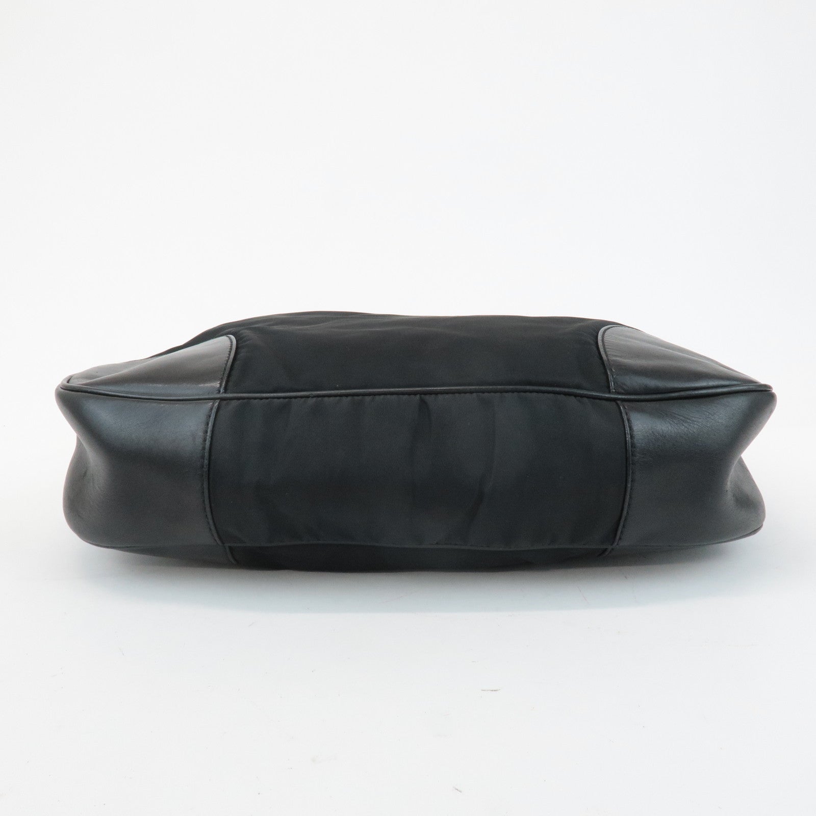 PRADA Triangle Logo Leather Nylon Shoulder Bag Black