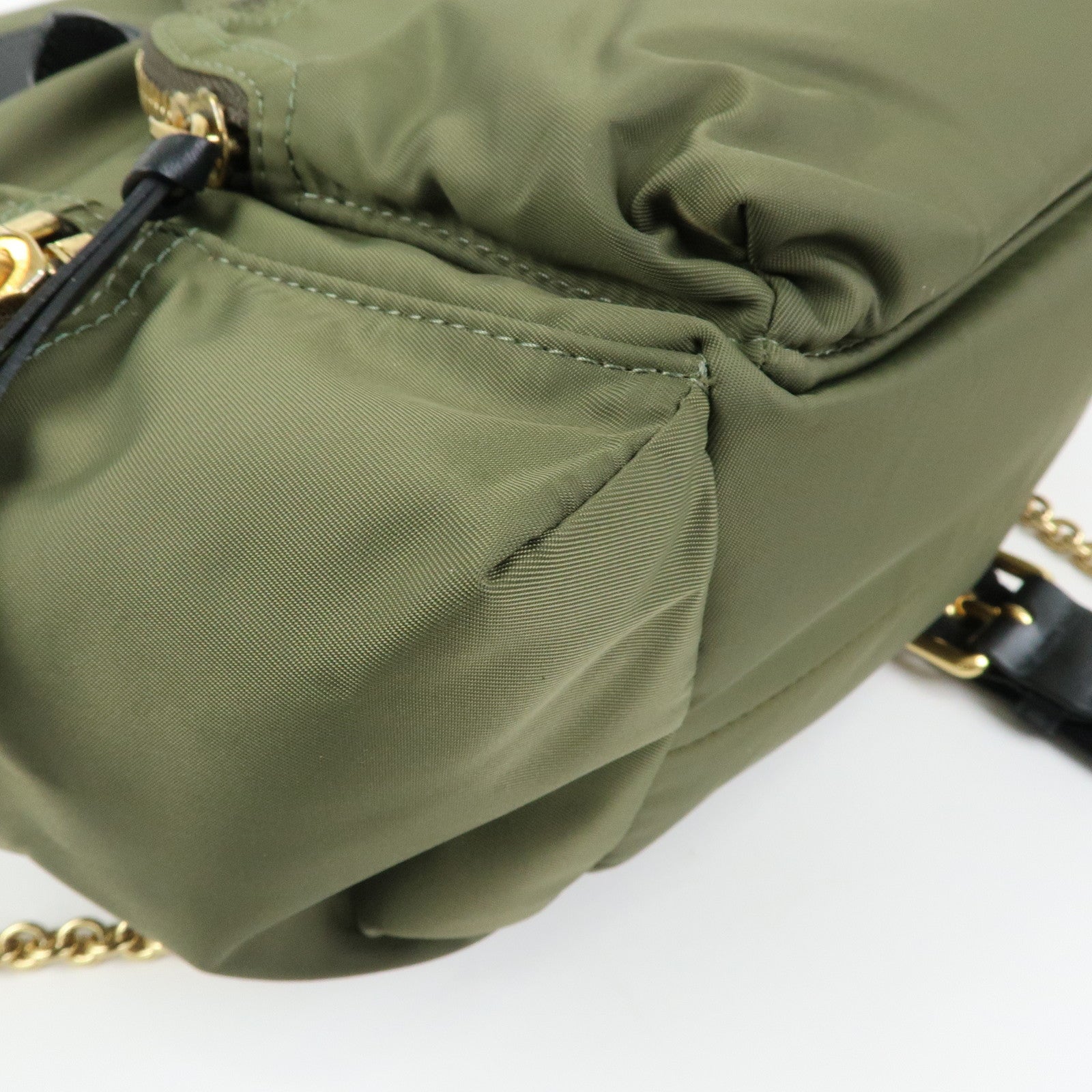 BURBERRY Logo Nylon Leather Backpack Rucksuck Khaki Black