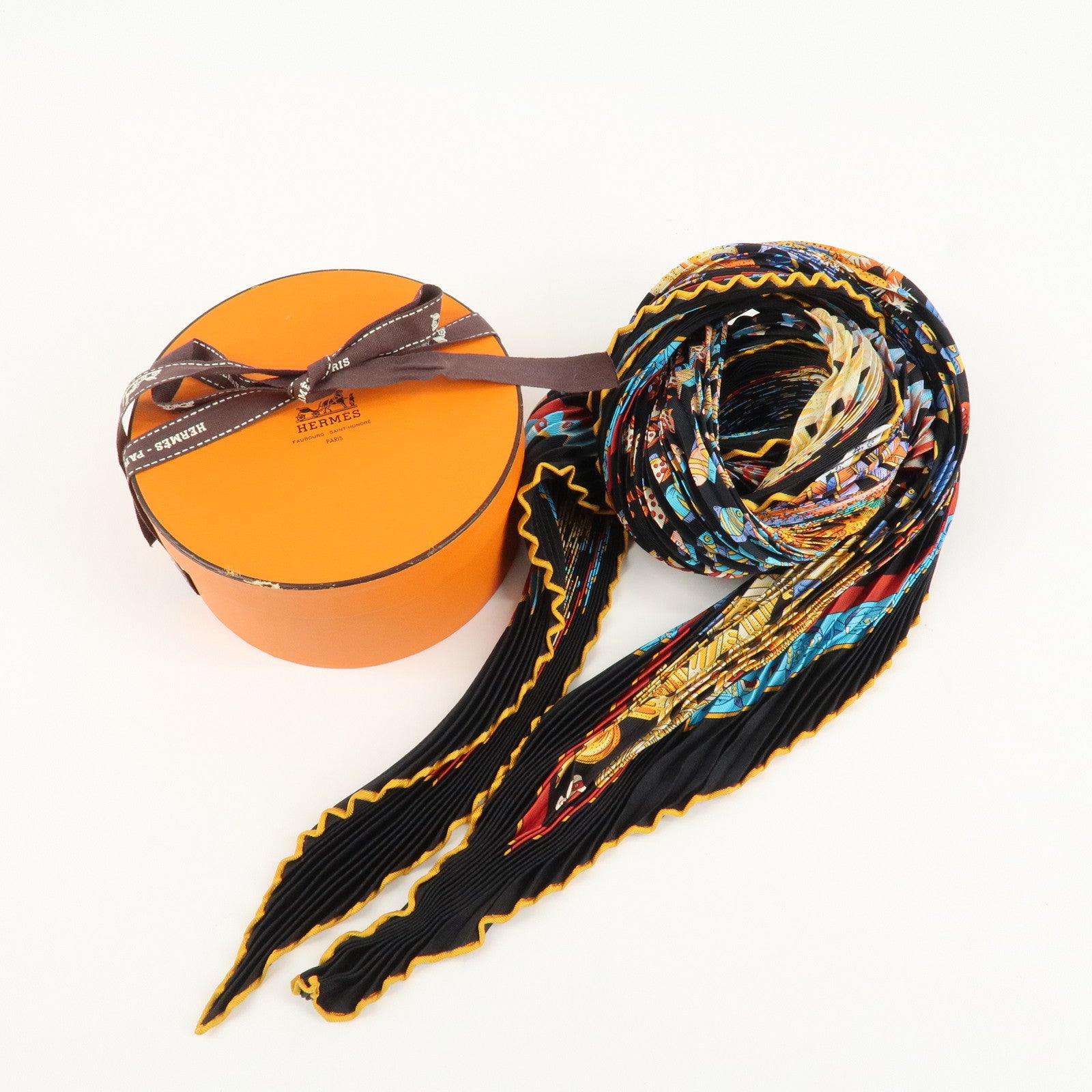 HERMES 100% Silk Pleats Carre Scarf ASTRES et SOLEILS Blue Multi Color Used