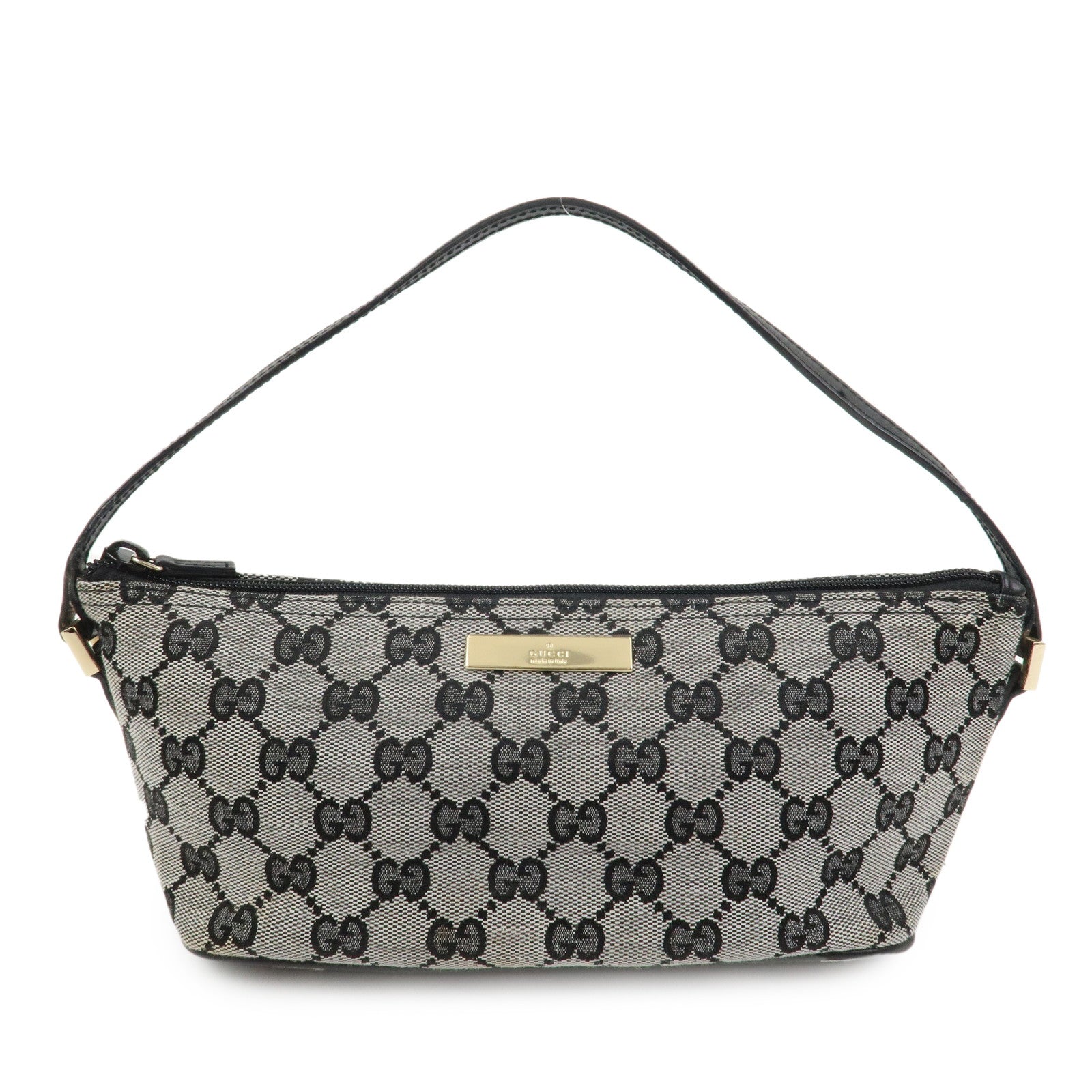 GUCCI Boat Bag GG Canvas Leather Accessory Pouch Hand Bag 039.1103