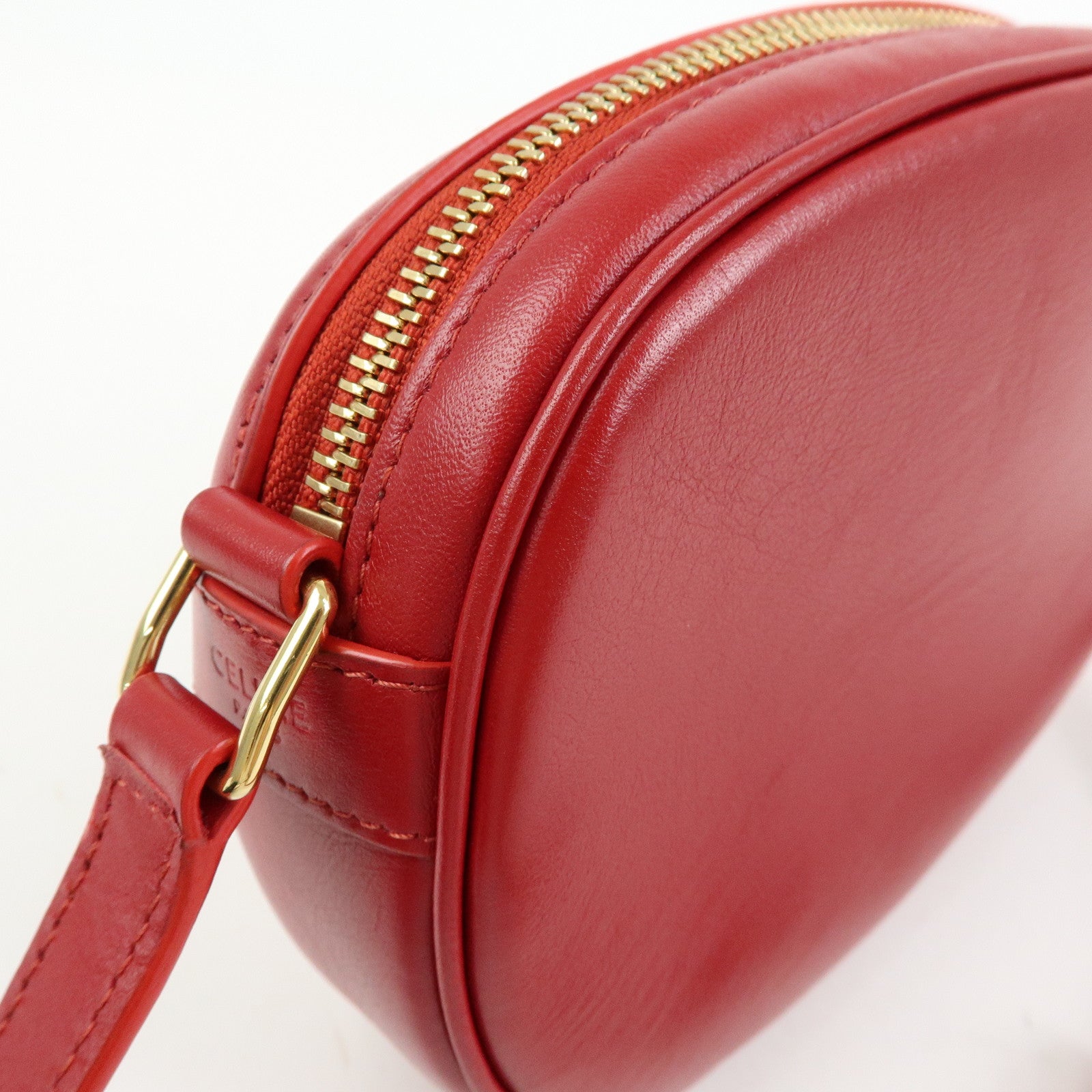 CELINE Leather Shoulder Bag Crossbody Bag C Charm Red