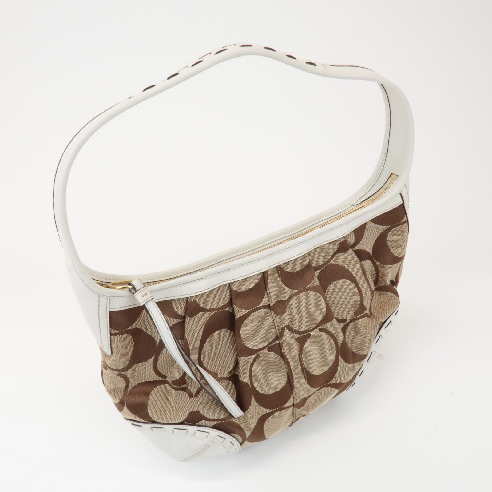 COACH Signature Canvas Leather Shoulder Bag Brown White