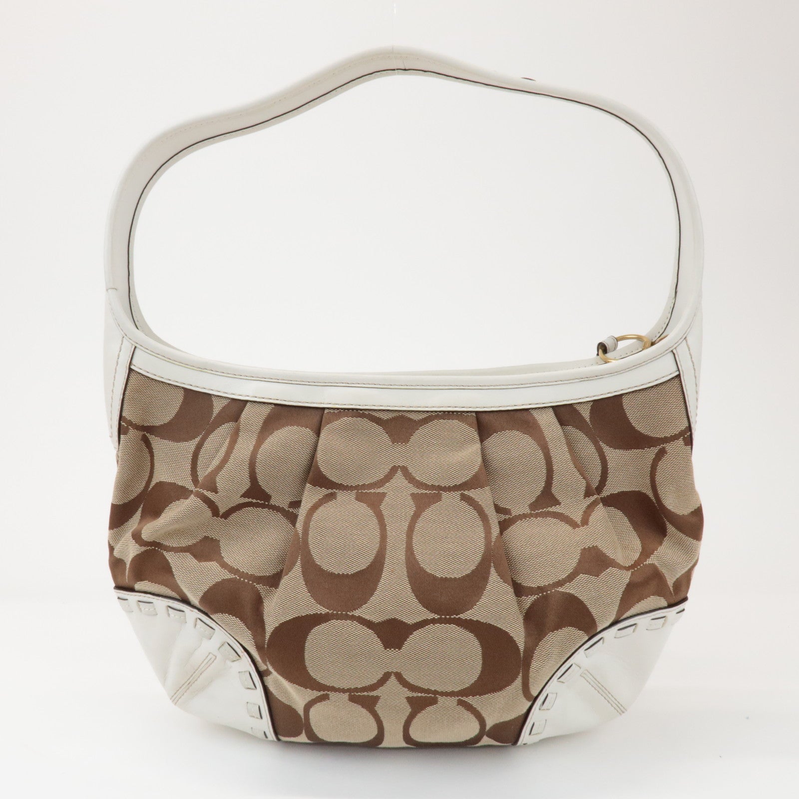 COACH Signature Canvas Leather Shoulder Bag Brown White