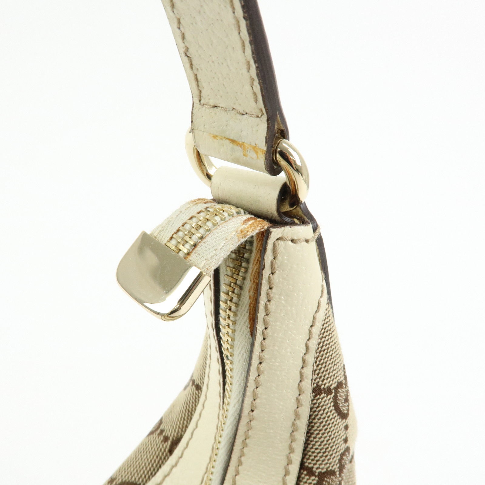 GUCCI GG Canvas Leather Shoulder Bag Hand Bag Beige Ivory 153010