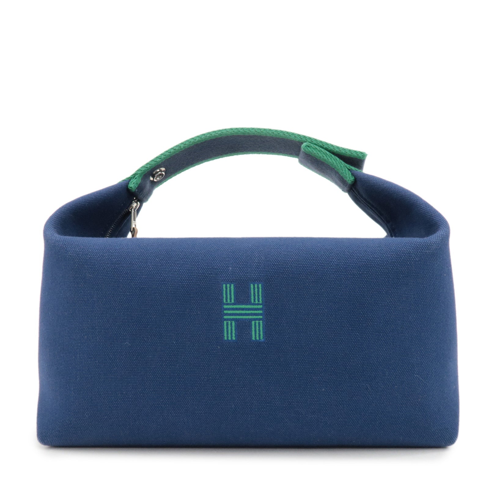 HERMES Canvas Bride A Brac GM Hand Bag Cosmetic Pouch Green Navy Used
