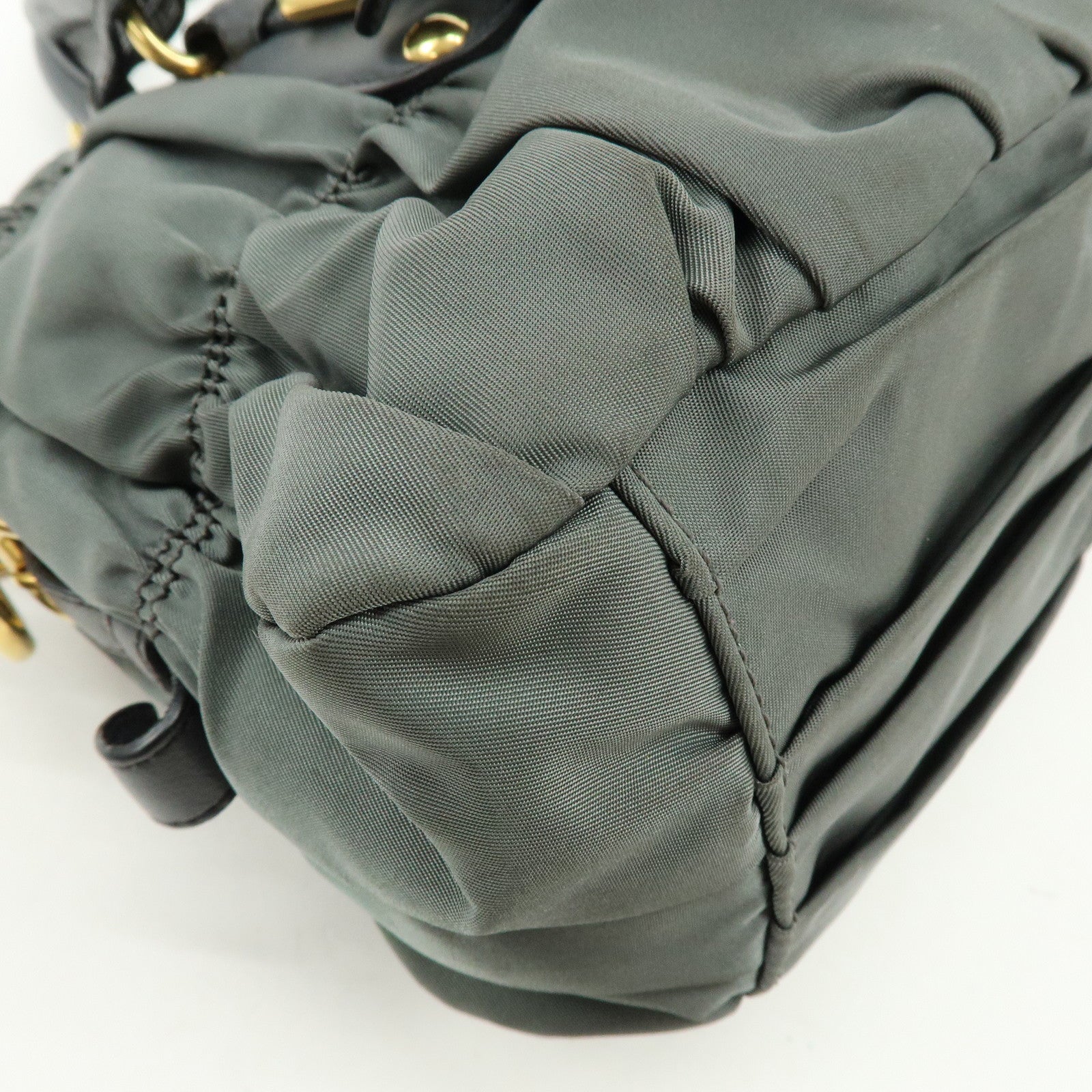 PRADA Nylon Leather 2Way Bag Hand Bag Shoulder Bag Gray BN1407