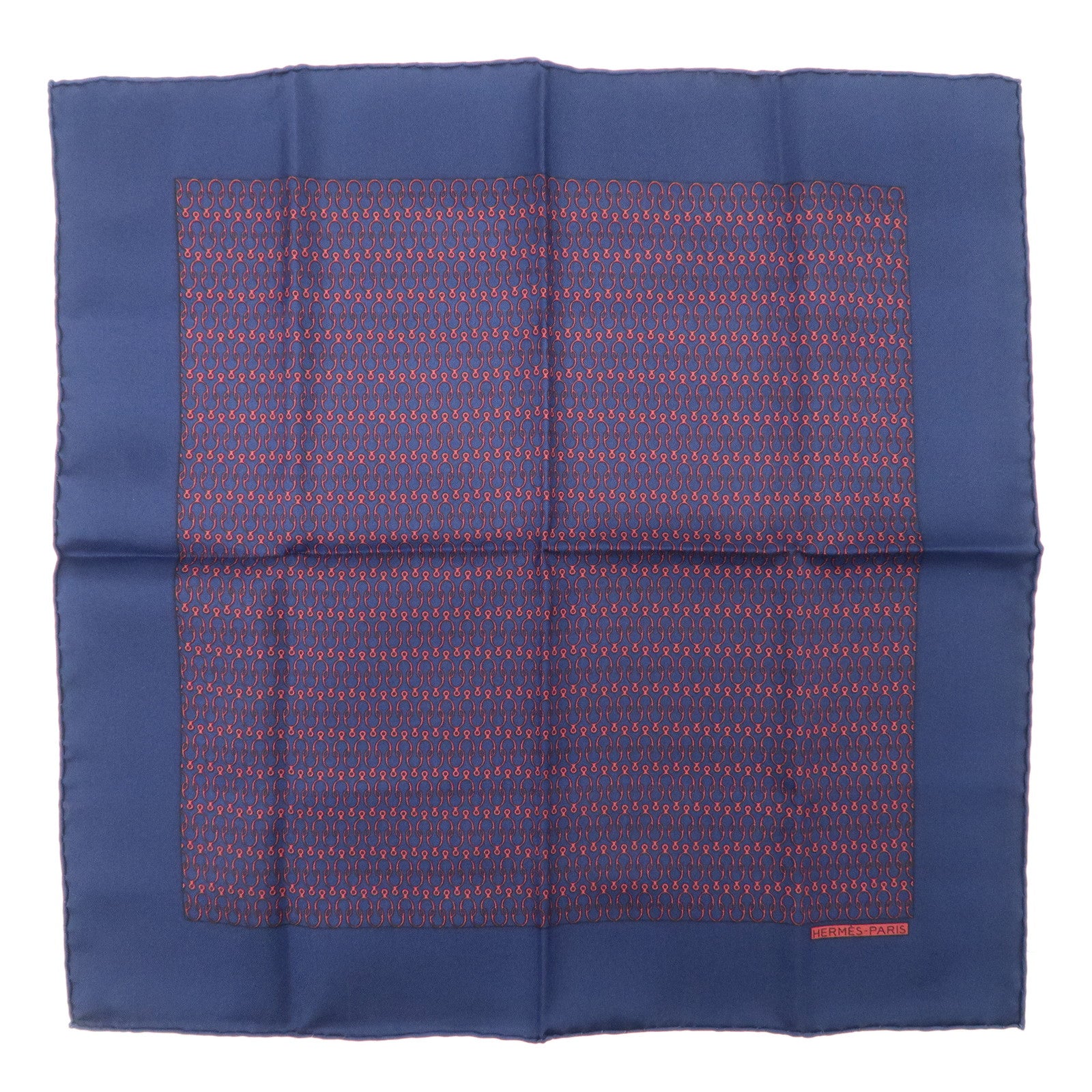 HERMES Petit Carre Silk 100% Mini Scarf Navy Red