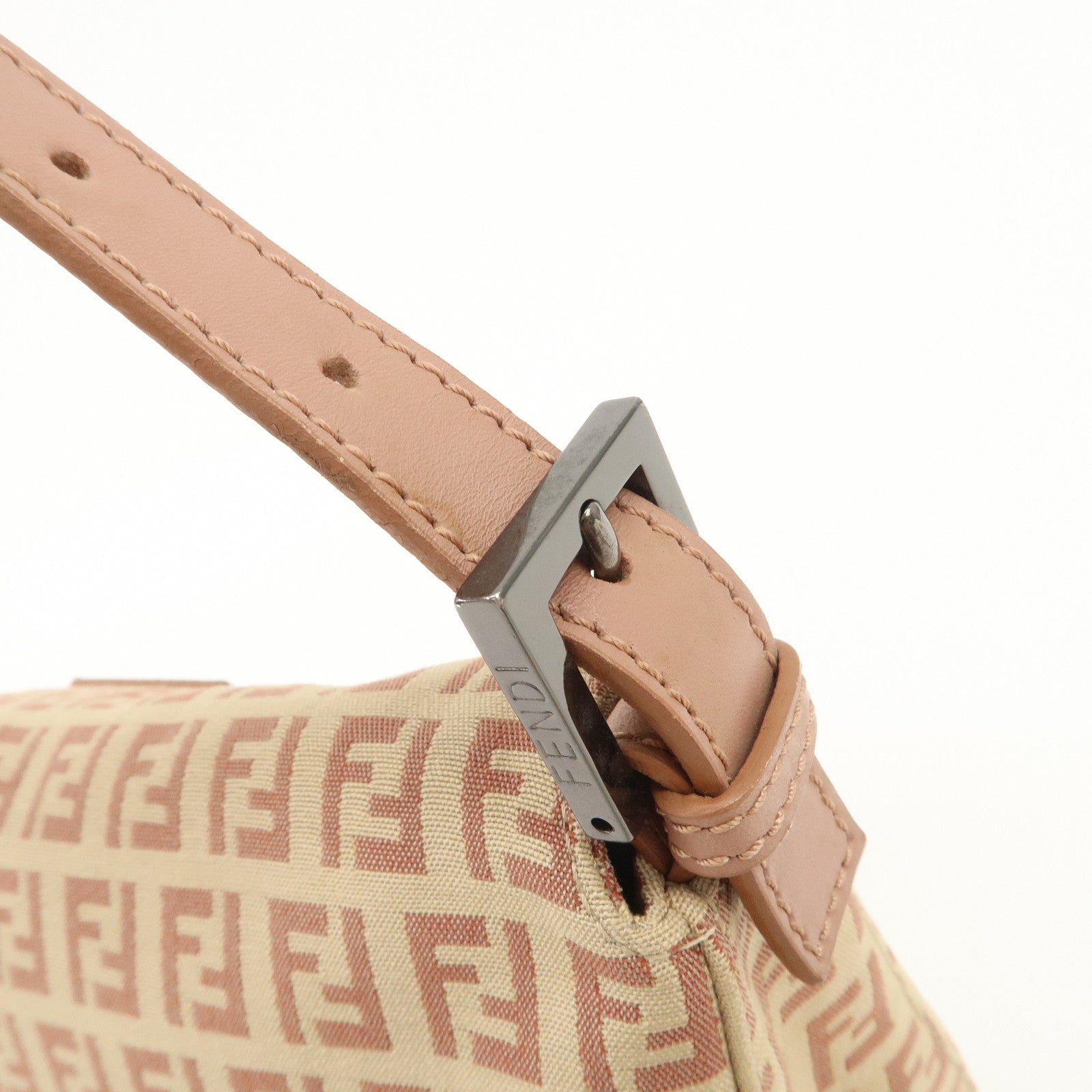 FENDI Mamma Baguette Zucchino Canvas Leather Pink Beige 8BR003 Used