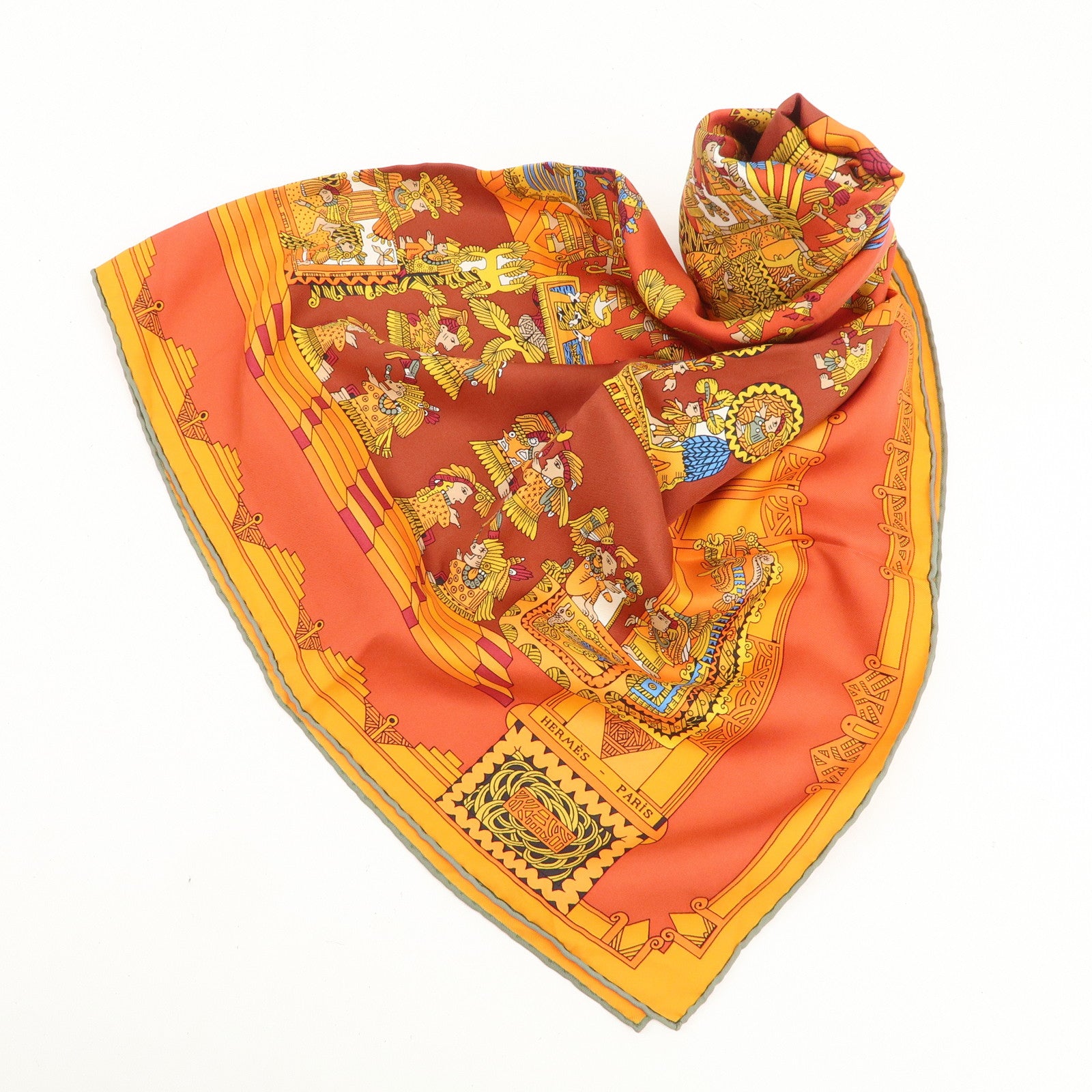 HERMES Carre 90 Silk 100% Scarf ASTRES et SOLEILS Red Orange