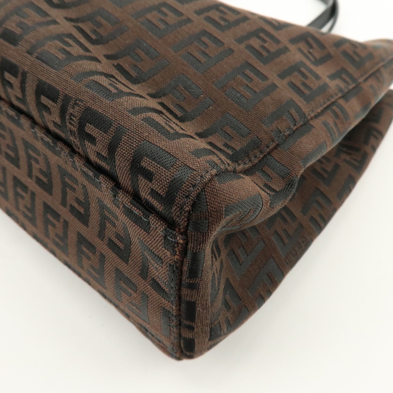 FENDI Zucchino Canvas Leather Tote Bag Shoulder Bag Brown Black