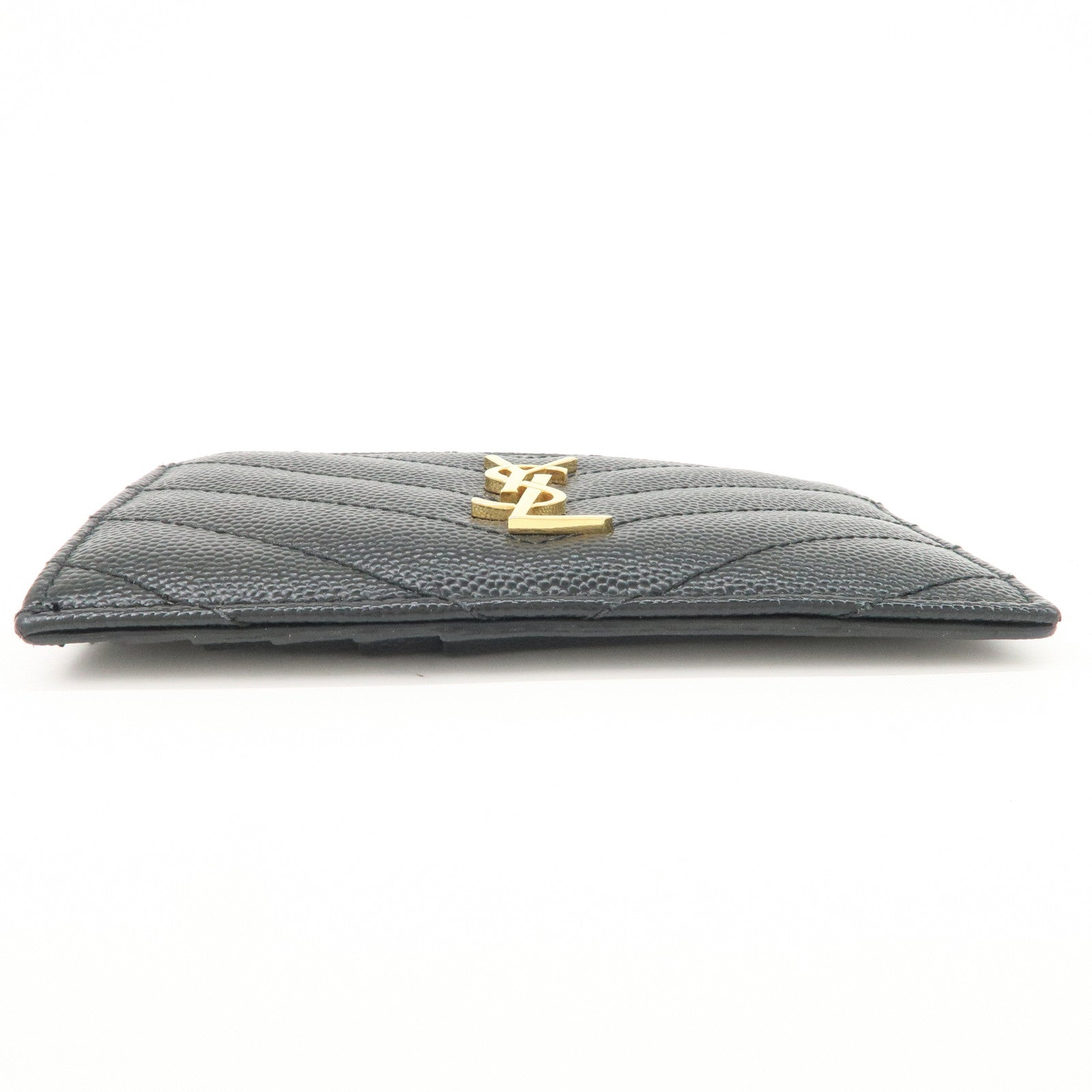SAINT LAURENT Leather Card Case Black Gold Hardware