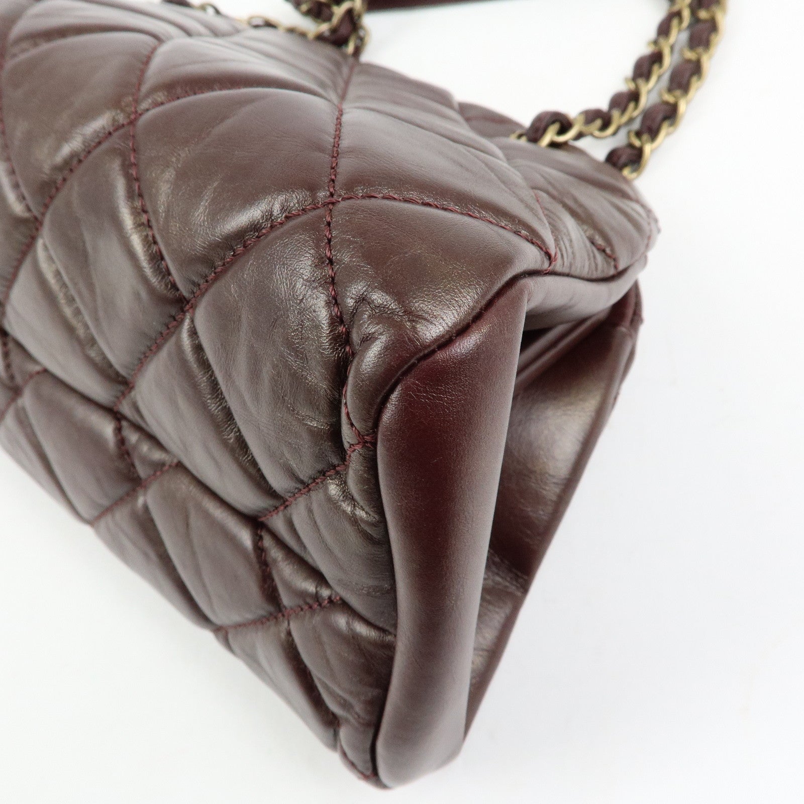 CHANEL Mademoiselle Calf Leather Chain Shoulder Bag Bordeaux