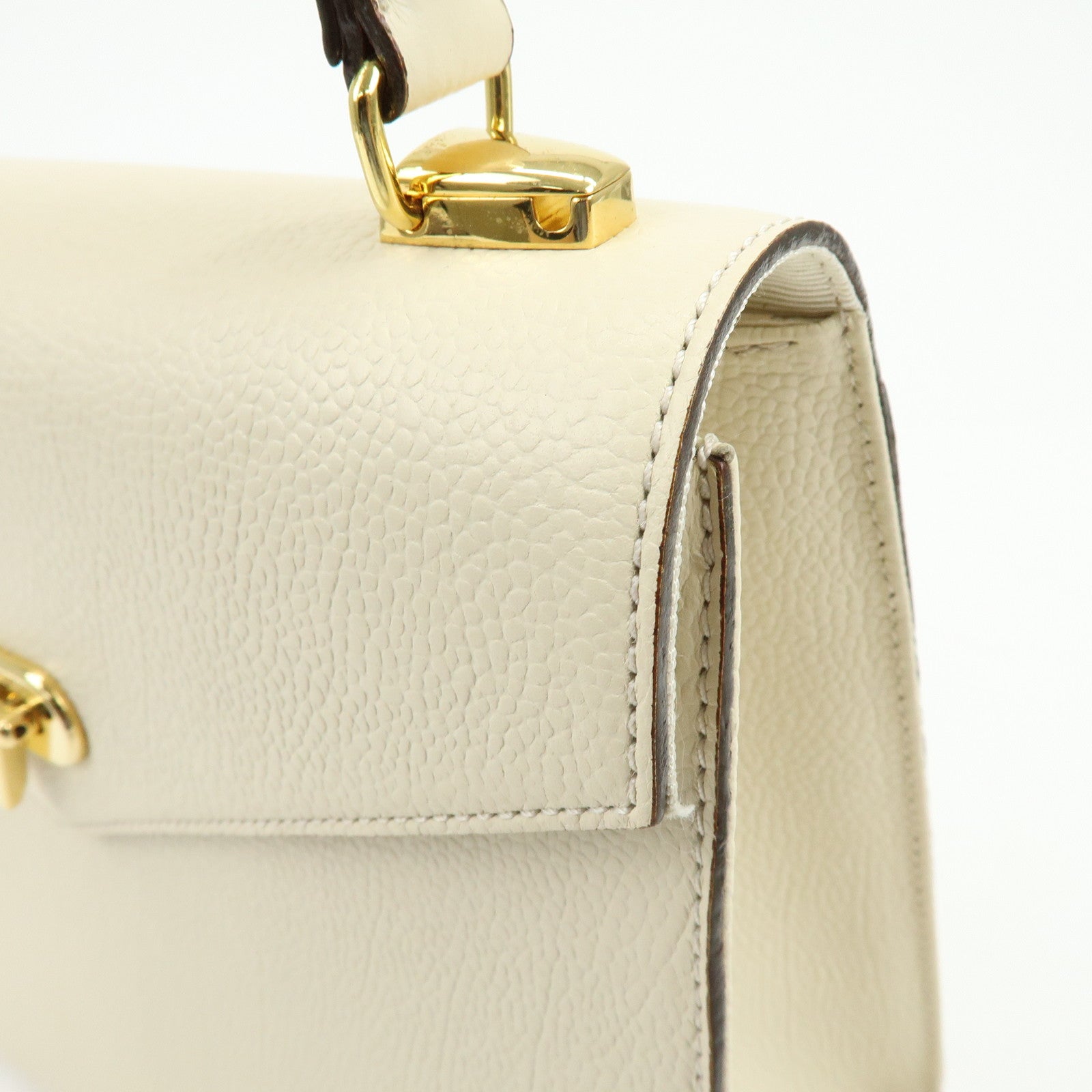 VALENTINO GARAVANI V Logo Leather Hand Bag Ivory