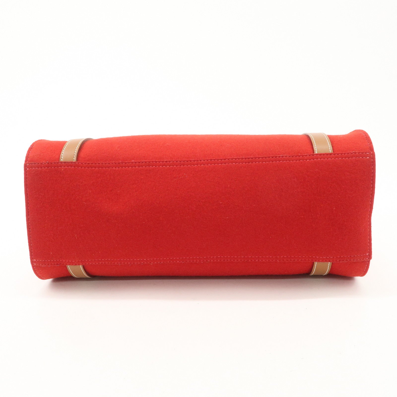 HERMES Leather Felt Cabalicol P Stamped Shoulder Bag Beige Red Used