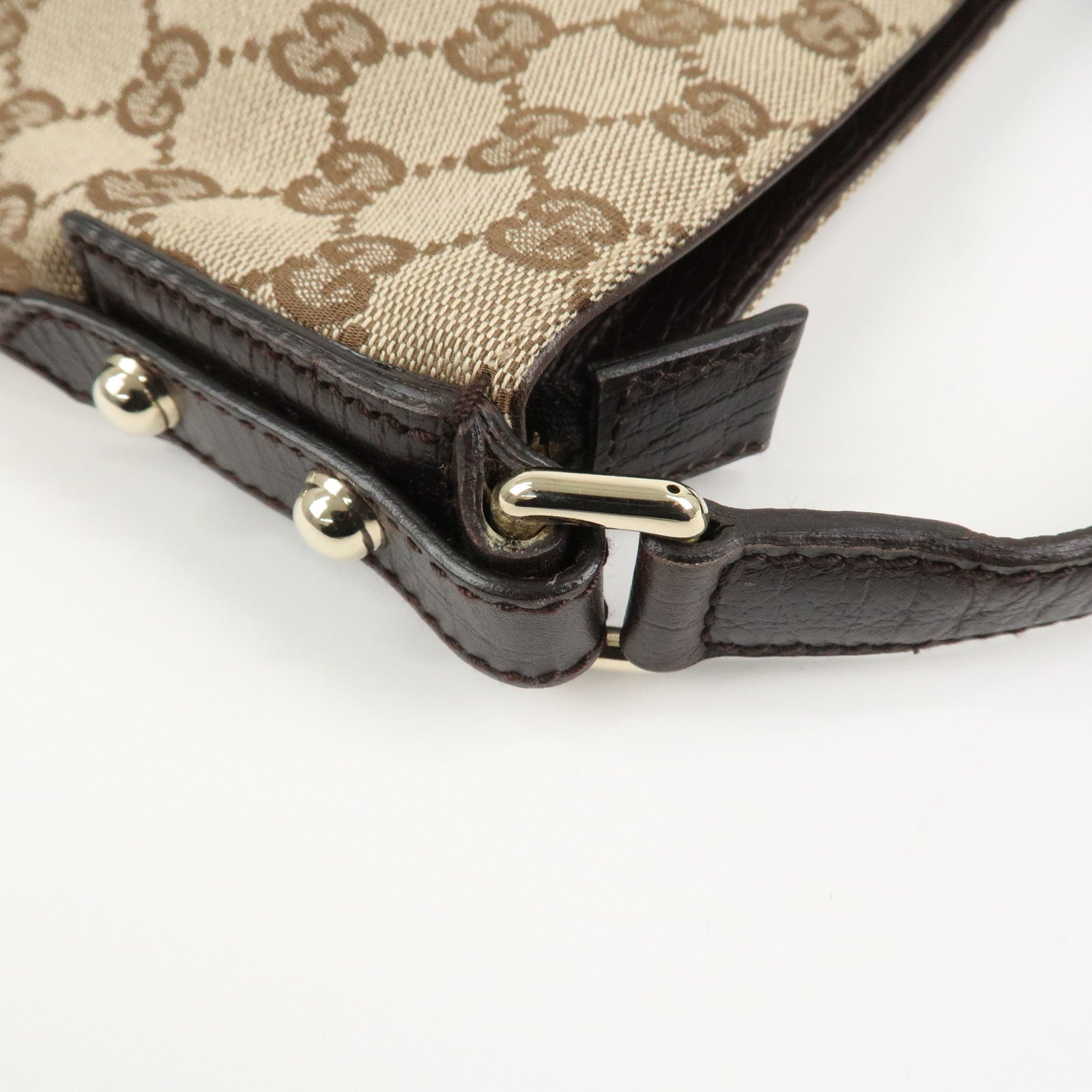 GUCCI Horsebit Sherry GG Canvas Leather Shoulder Bag Brown 17004