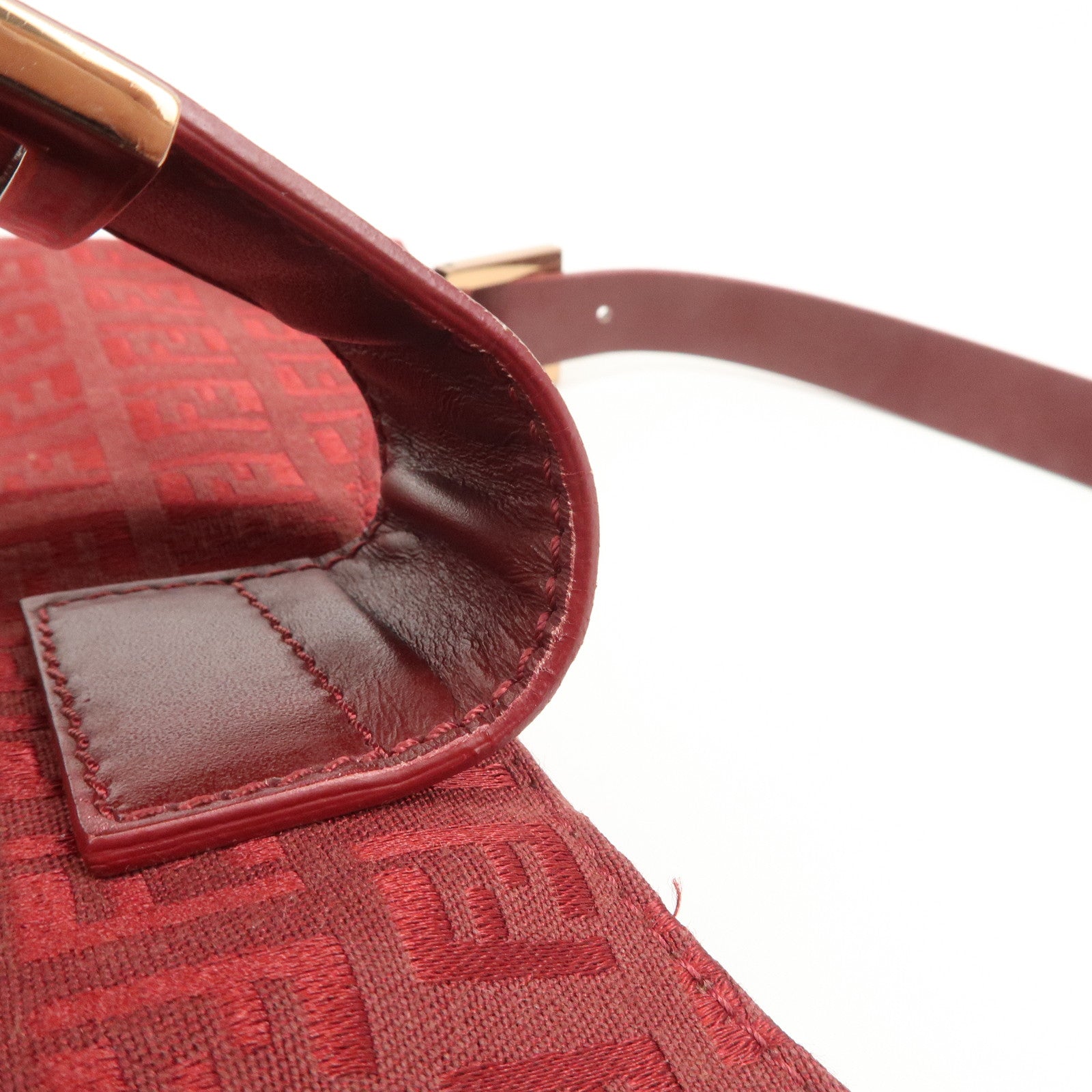 FENDI Zucchino Leather Canvas Shoulder Bag Hand Bag Red Used