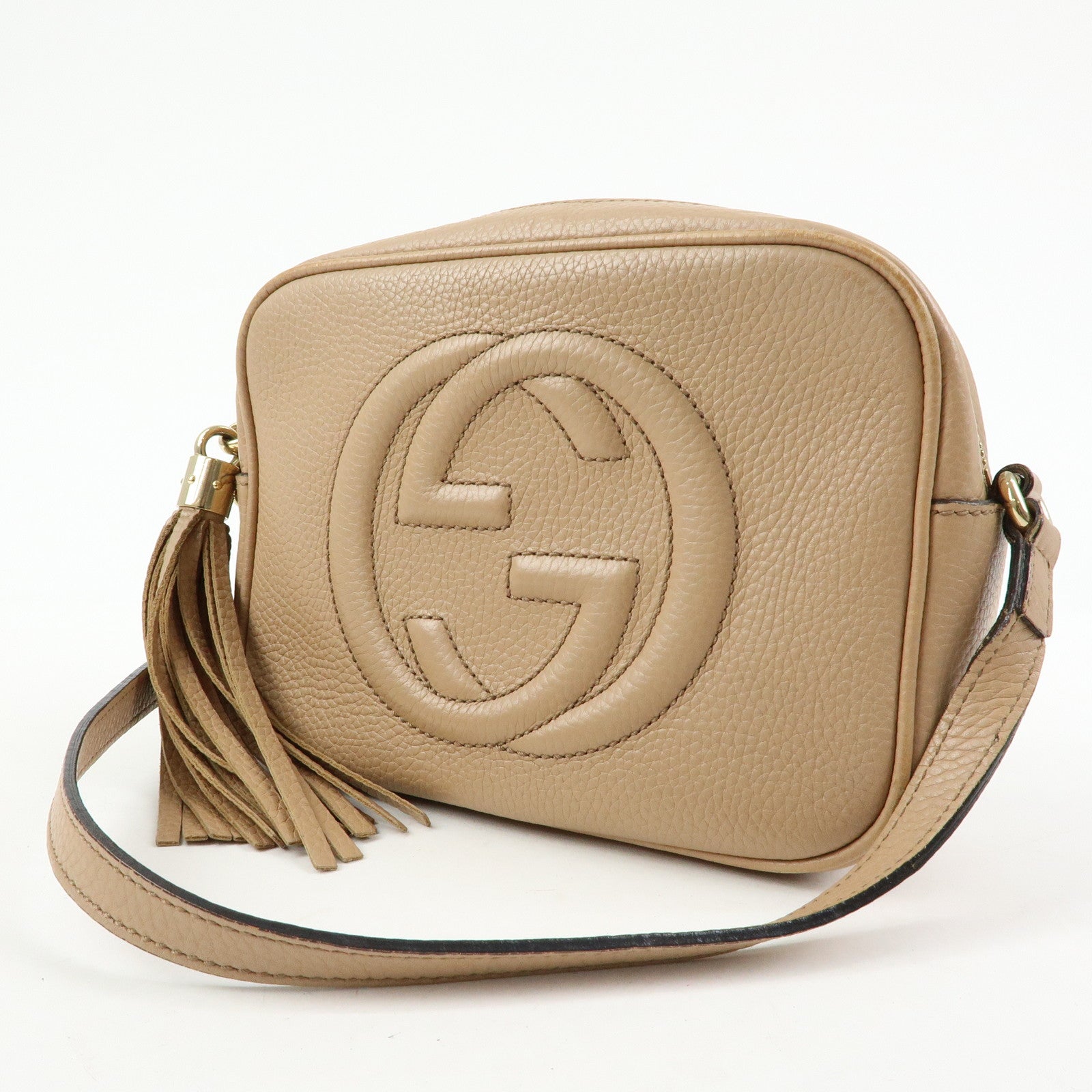 GUCCI SOHO Interlocking G Leather Shoulder Bag Beige 308364