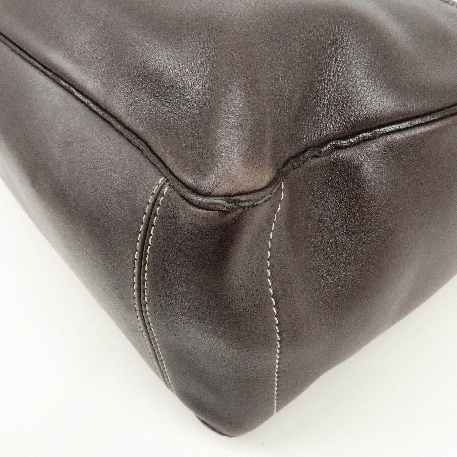 CELINE Macadam Logo Leather Tote Bag Hand Bag Dark Brown